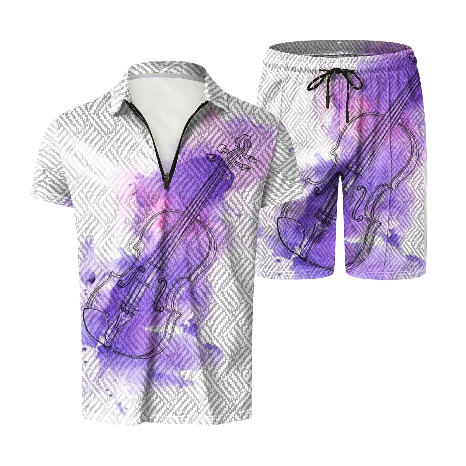 Men's Printed Polo Shirt & Activewear Set - Purple XXL | Breathable Football Sportswear for Training, Gym & Casual Wear