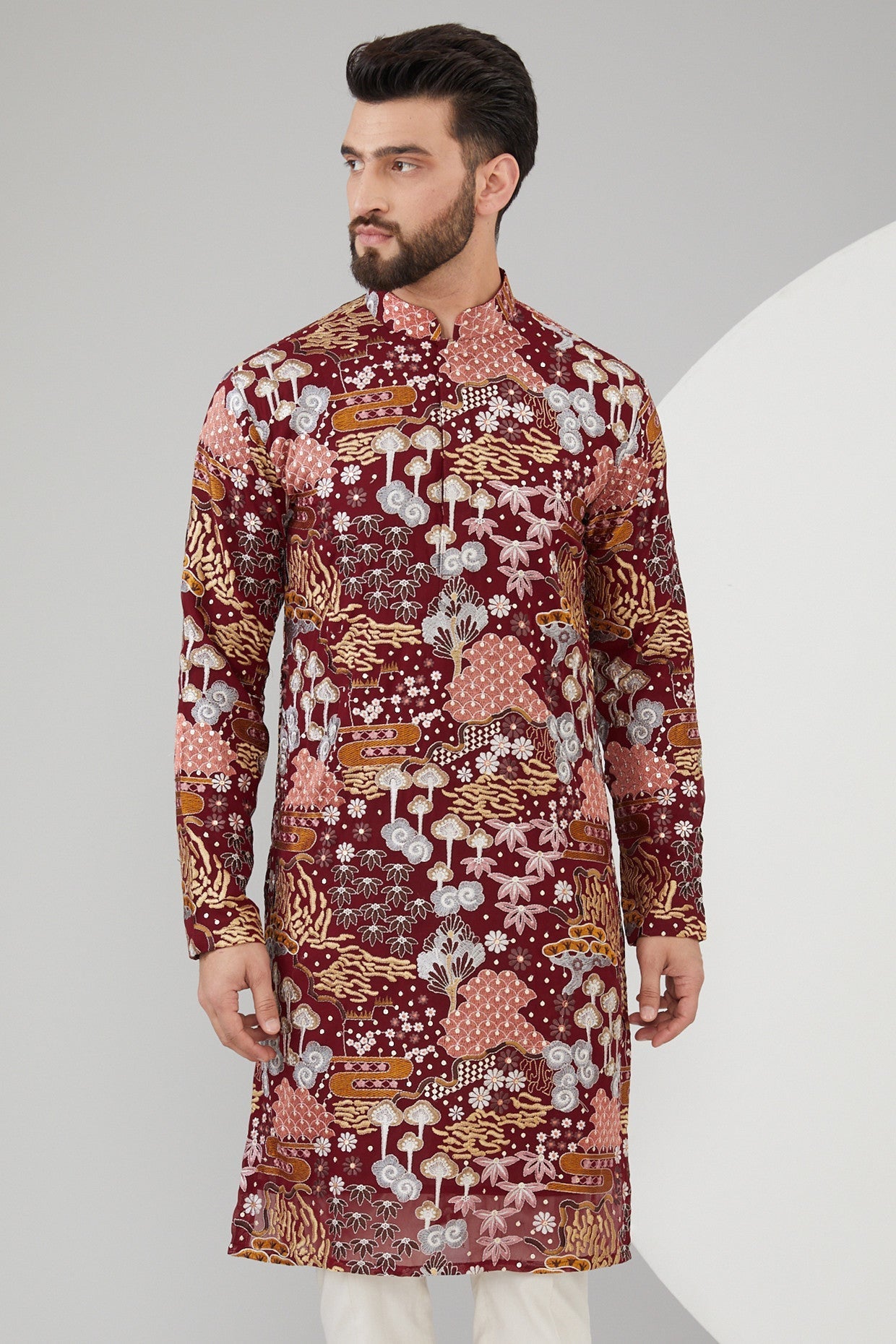 Elegant Maroon Georgette Floral Embroidered Kurti - Stylish Indian Tunic Top for Women - Perfect for Festivals, Weddings & Casual Wear