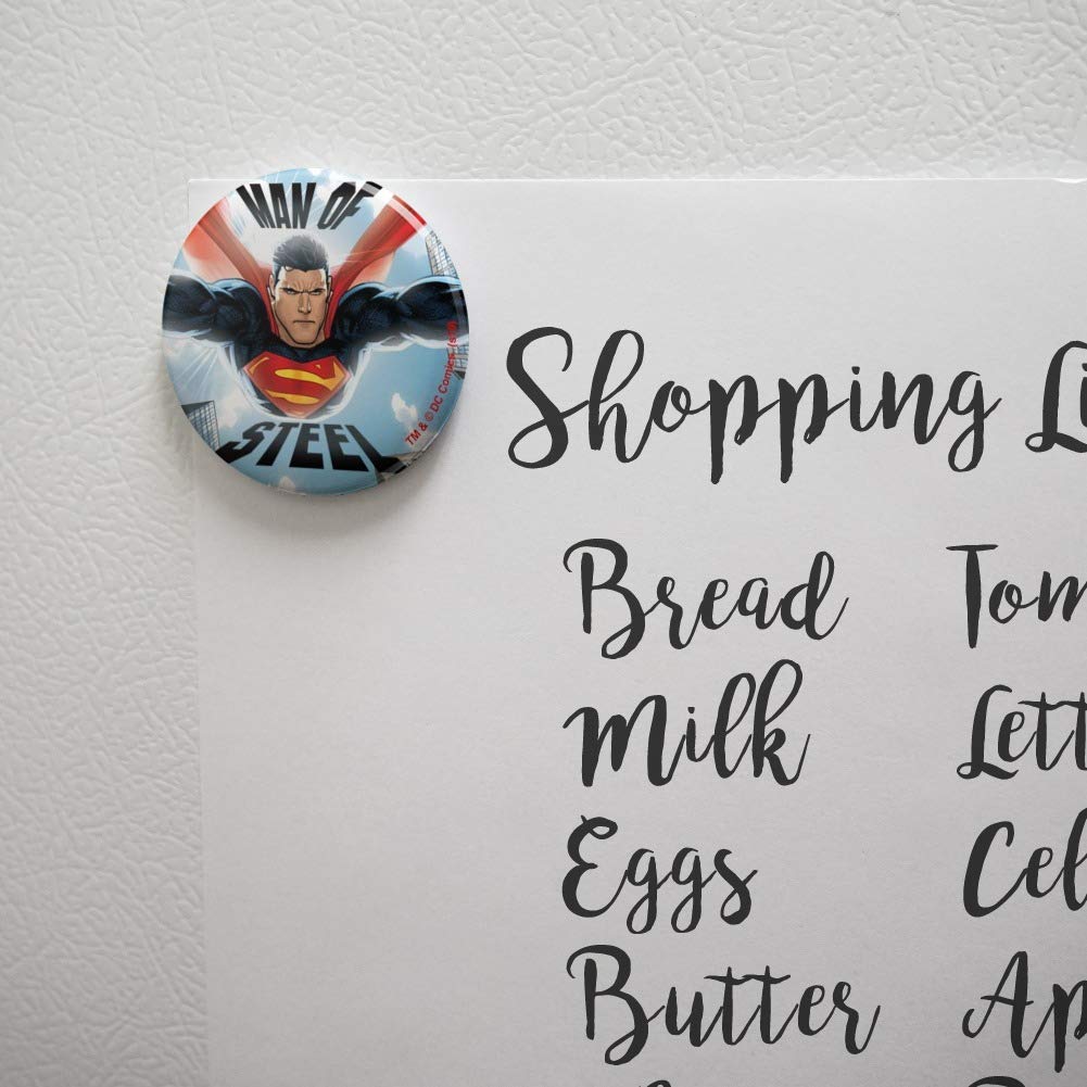 Superman Man of Steel Refrigerator Magnet - Strong Kitchen Fridge Locker Button Decor for Home, Office & Dorm - Perfect for Superhero Fans & Collectors