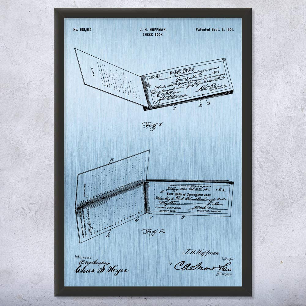 Framed Checkbook Print - Bank Manager & Accountant Gift - Office Wall Decor - Business Artwork - Banking Consultant Present - Blue Steel Design (11x14) - Perfect for Financial Offices, Corporate Gifts & Professional Workspaces