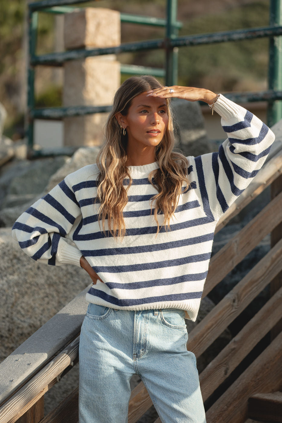 Cozy Striped Oversized Crew Sweater for Women - Soft & Warm Winter Knit Pullover - Perfect for Casual Outfits, Layering & Cold Weather