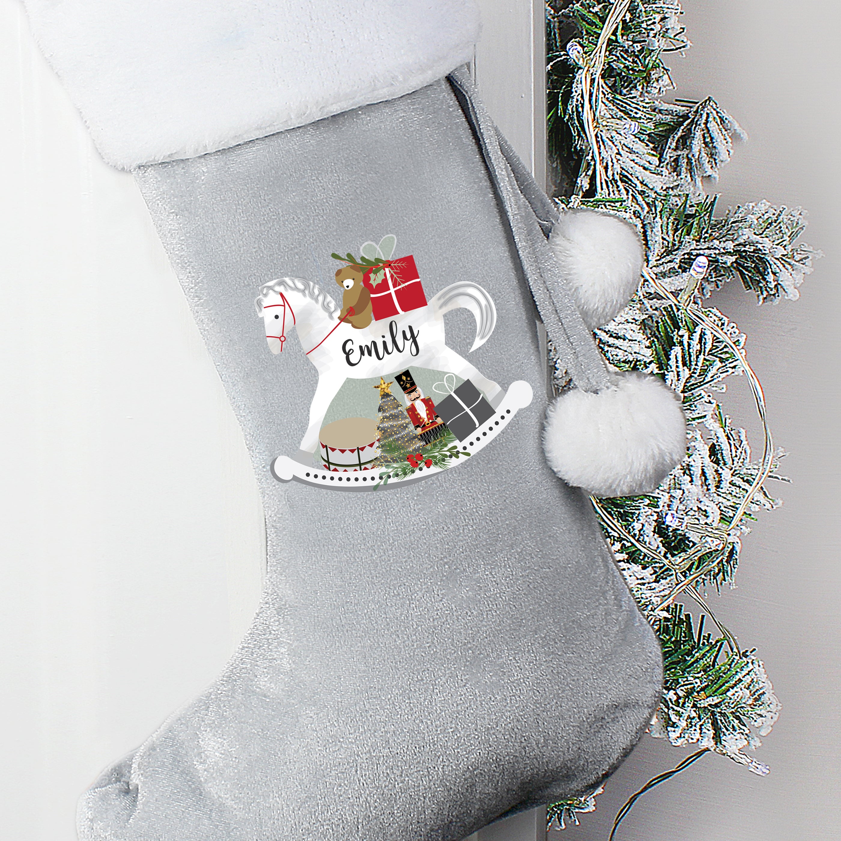 Personalized Luxury Silver Grey Christmas Stocking - 6 Elegant Designs for Holiday Decor & Gift Giving | Perfect for Fireplace Mantel, Bedroom Decor, and Christmas Party Favors
