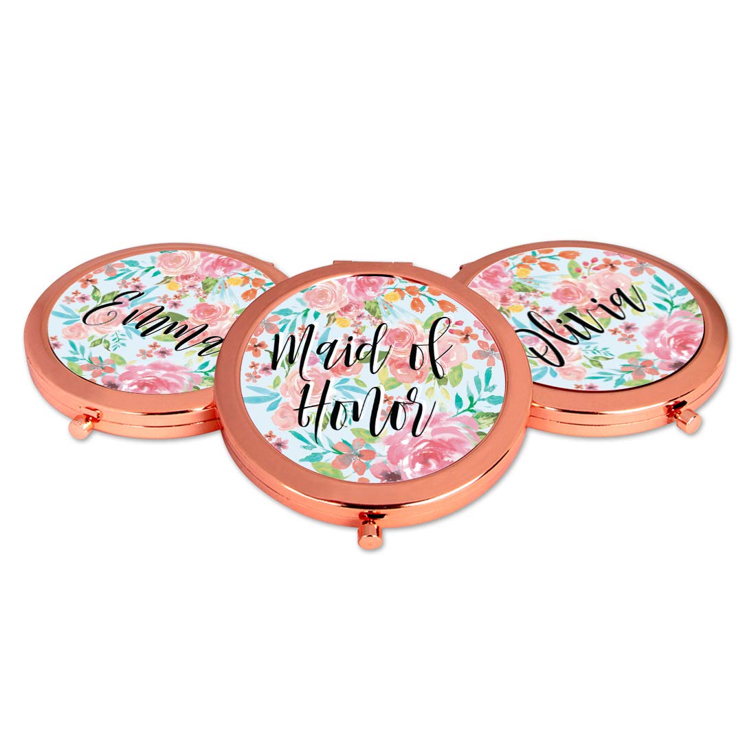 Andaz Press Compact Mirror - Rose Gold & Pink Floral Design - Perfect Wedding Gift for Bridesmaids, Maid of Honor, Bachelorette Party - Elegant Makeup Mirror for Bridal Showers, Tea Parties & Special Occasions