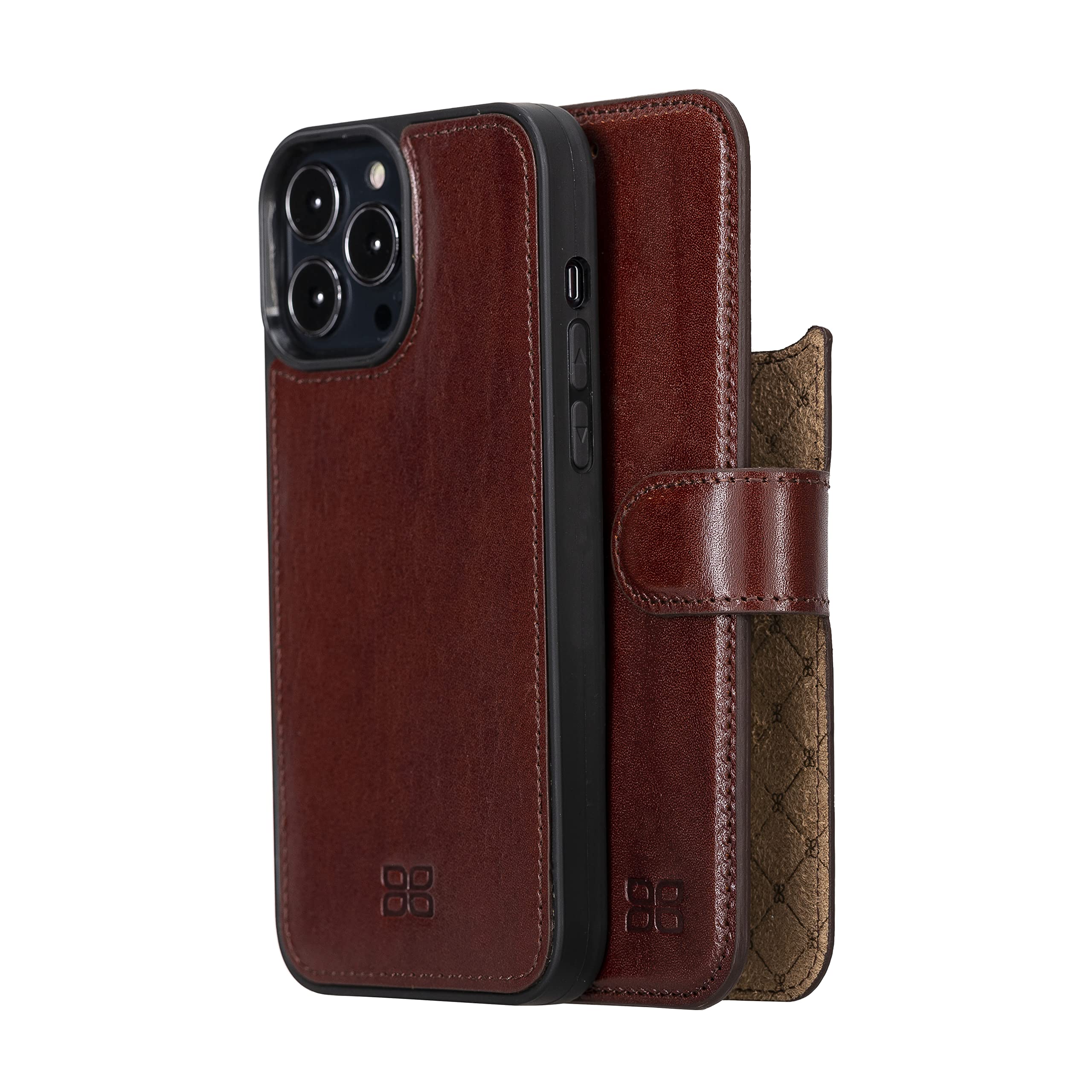 BOULETTA Genuine Leather iPhone 13 Pro Max Wallet Case (6.7 inch) - Magsafe Compatible, Magnetic Detachable Folio with RFID Protection & Kickstand - Dark Chocolate - Perfect for Work, Travel & Everyday Use