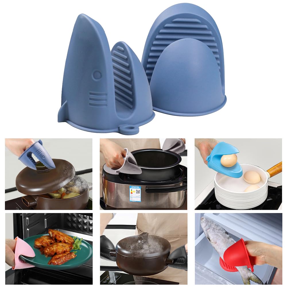 Heat Resistant Silicone Mini Oven Gloves - Non-Slip Cooking Mitts & Potholder for Air Fryer, Baking, Grilling - Perfect for Kitchen, BBQ & Outdoor Cooking (Blue)