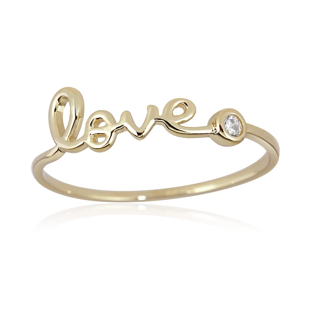 10K Yellow Gold Love Hope Ring with Bezel-Set Simulated CZ Diamond - Elegant Promise Ring for Women, Anniversary & Valentine's Day Gift