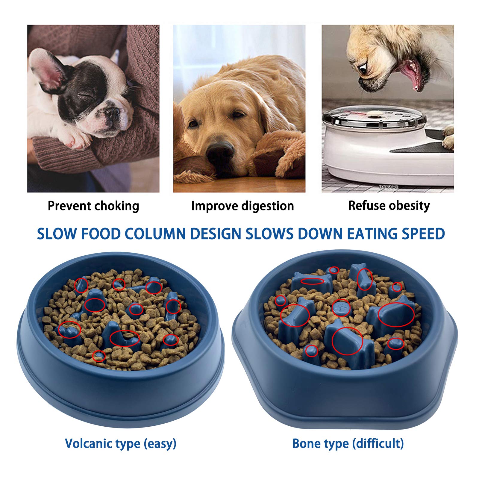 CAISHOW Slow Feeder Dog Bowl - Anti-Gulping Pet Food Dish for Healthy Eating, Bloat Prevention & Mental Stimulation - Non-Slip Interactive Design for Small & Medium Dogs - Perfect for Fast Eaters, Mealtime Enrichment & Portion Control