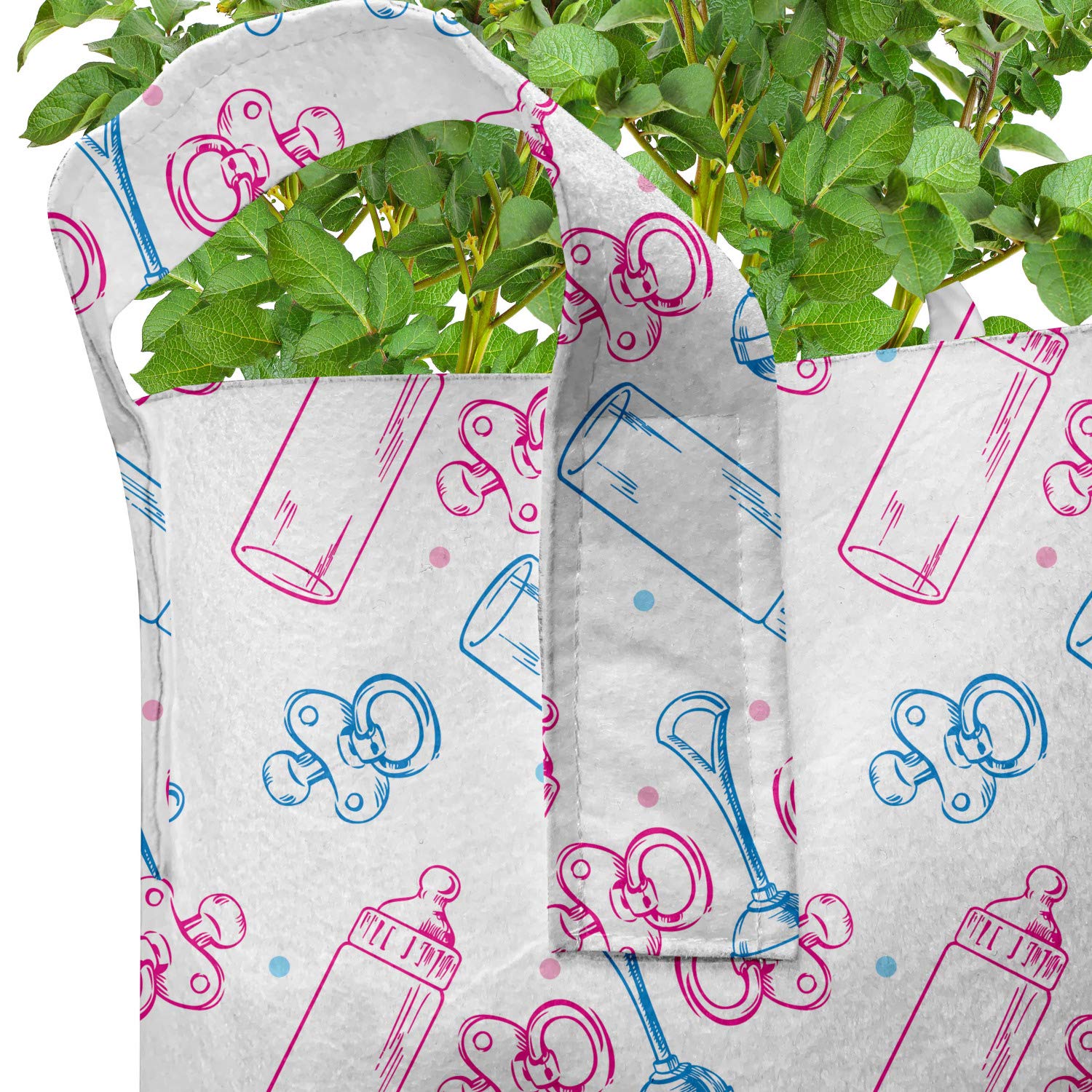 Ambesonne 5-Pack Cartoon Grow Bags - Heavy Duty Fabric Plant Pots with Handles, Minimalist Milk Art Pattern in White, Pink & Blue - Perfect for Indoor/Outdoor Gardening, Balcony Decor & Plant Lovers