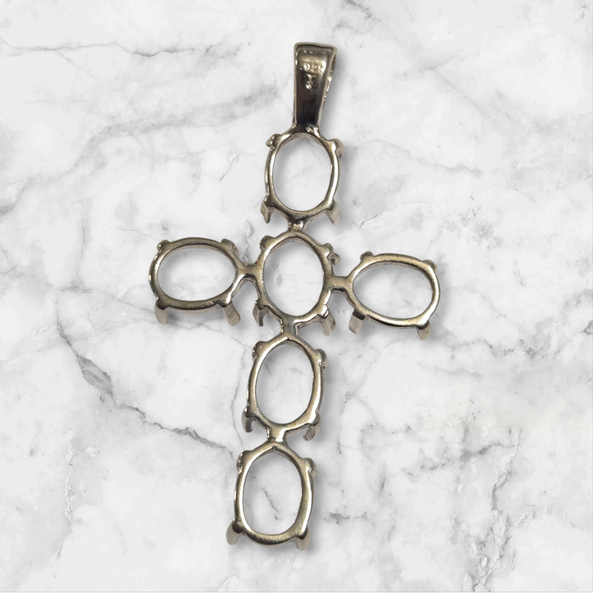 Solid Sterling Silver or 14kt Gold Multi-Stone Oval Cabochon Cross Pendant Setting - Handmade in USA (161764/141764) - Perfect for Jewelry Making, Gift Giving & Religious Occasions