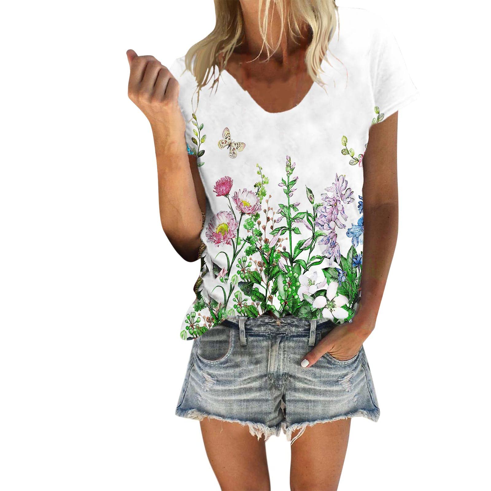 Zpervoba Women's Casual Summer V-Neck T-Shirt - Loose Fit Short Sleeve Printed Top for Plus Size | Perfect for Beach, Vacation & Everyday Wear