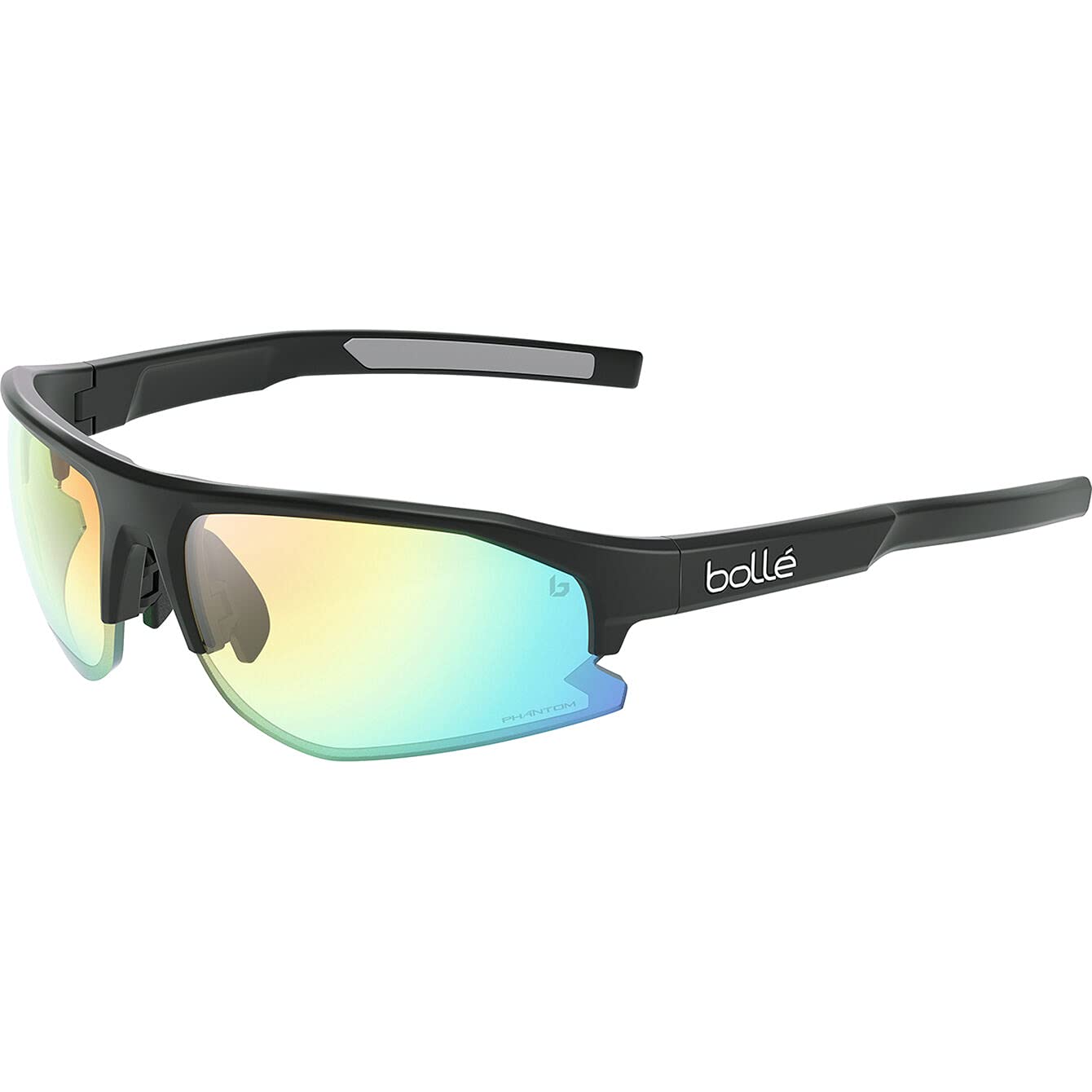 Bollé BS003006 Bolt 2.0 Sport Bike Sunglasses - Black Matte Frame with Phantom Clear Green Lenses for Cycling, Running & Outdoor Activities
