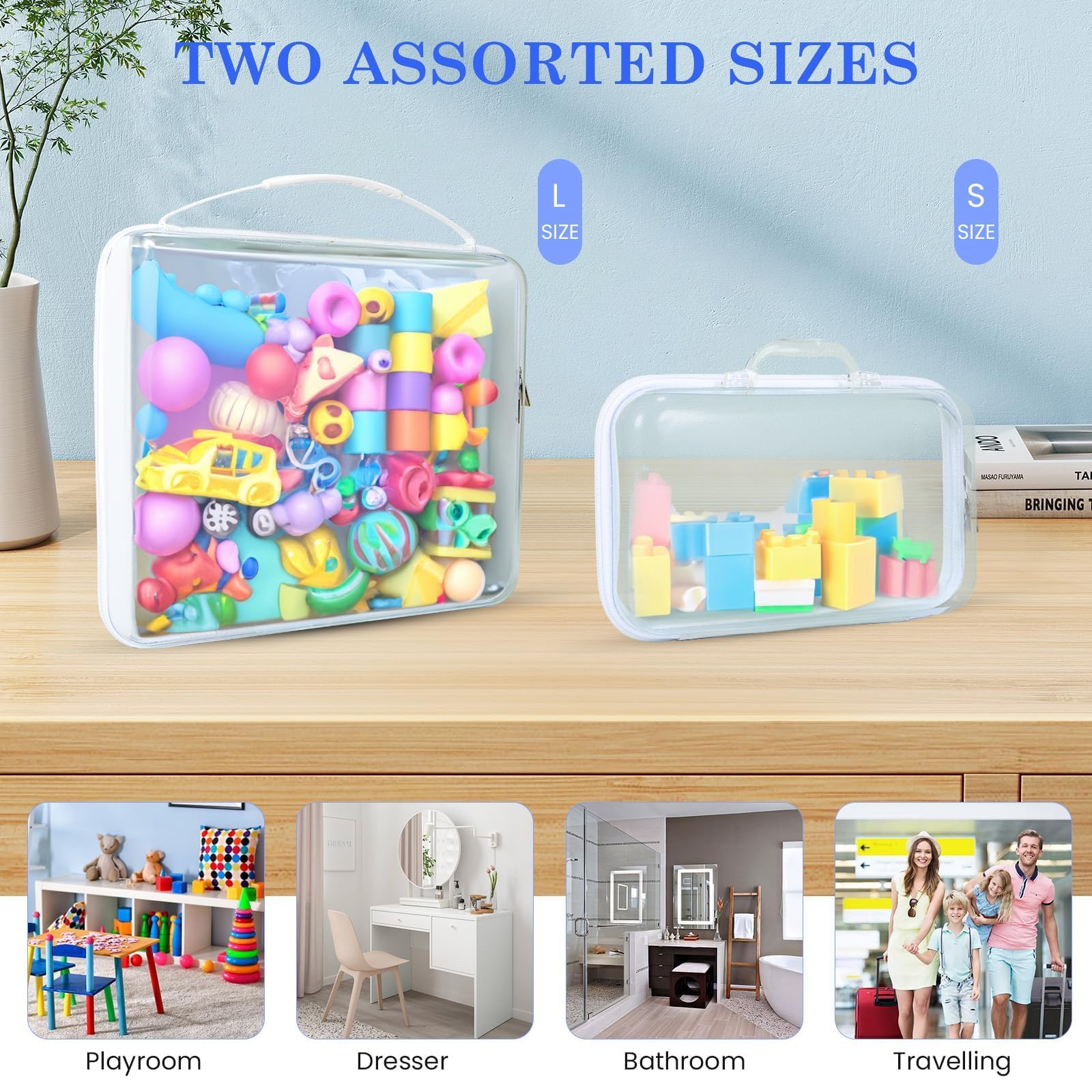Clear Hard Shell Zipper Pouch 4-Pack - Durable Plastic Travel Organizer for Kids Toys, Building Blocks, Puzzles, Cosmetics & Stationery - Perfect for School, Travel & Home Storage
