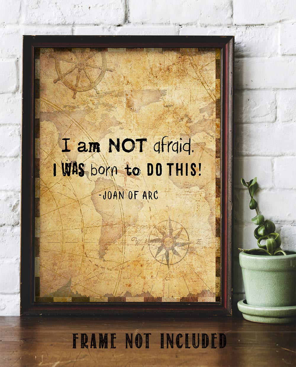 Joan of Arc Christian Bible Quote Wall Art - 11x14 Inspirational Scripture Print with 'I Am Not Afraid' Verse - Religious Home Decor Gift for Women, Family & Friends (Compass Design) - Perfect for Bedroom, Office & Church Decor