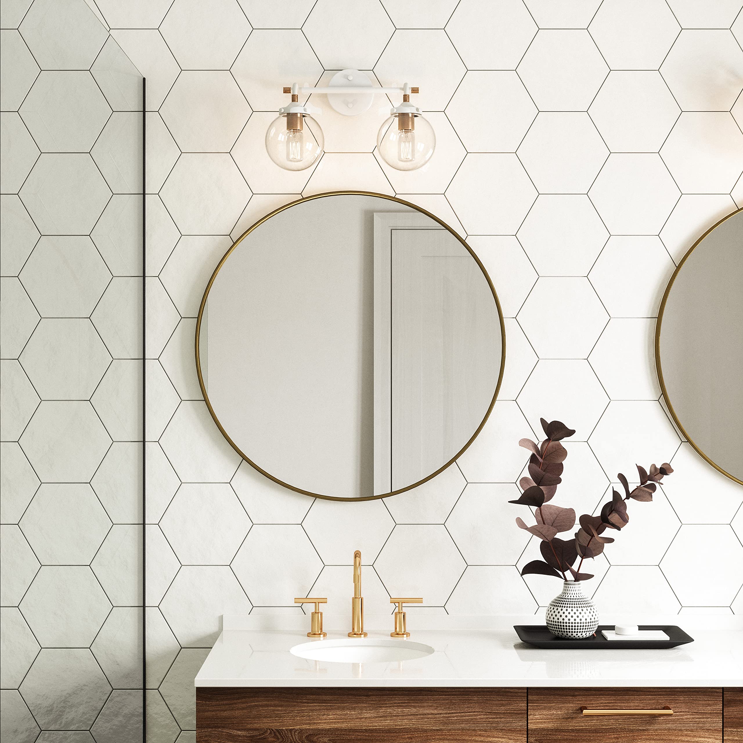 Elk Home Boudreaux 2-Light Vanity Bathroom Light Fixture - Matte White Finish with Clear Glass Shades, Modern Contemporary Style for Bathroom, Bedroom or Dressing Room Lighting