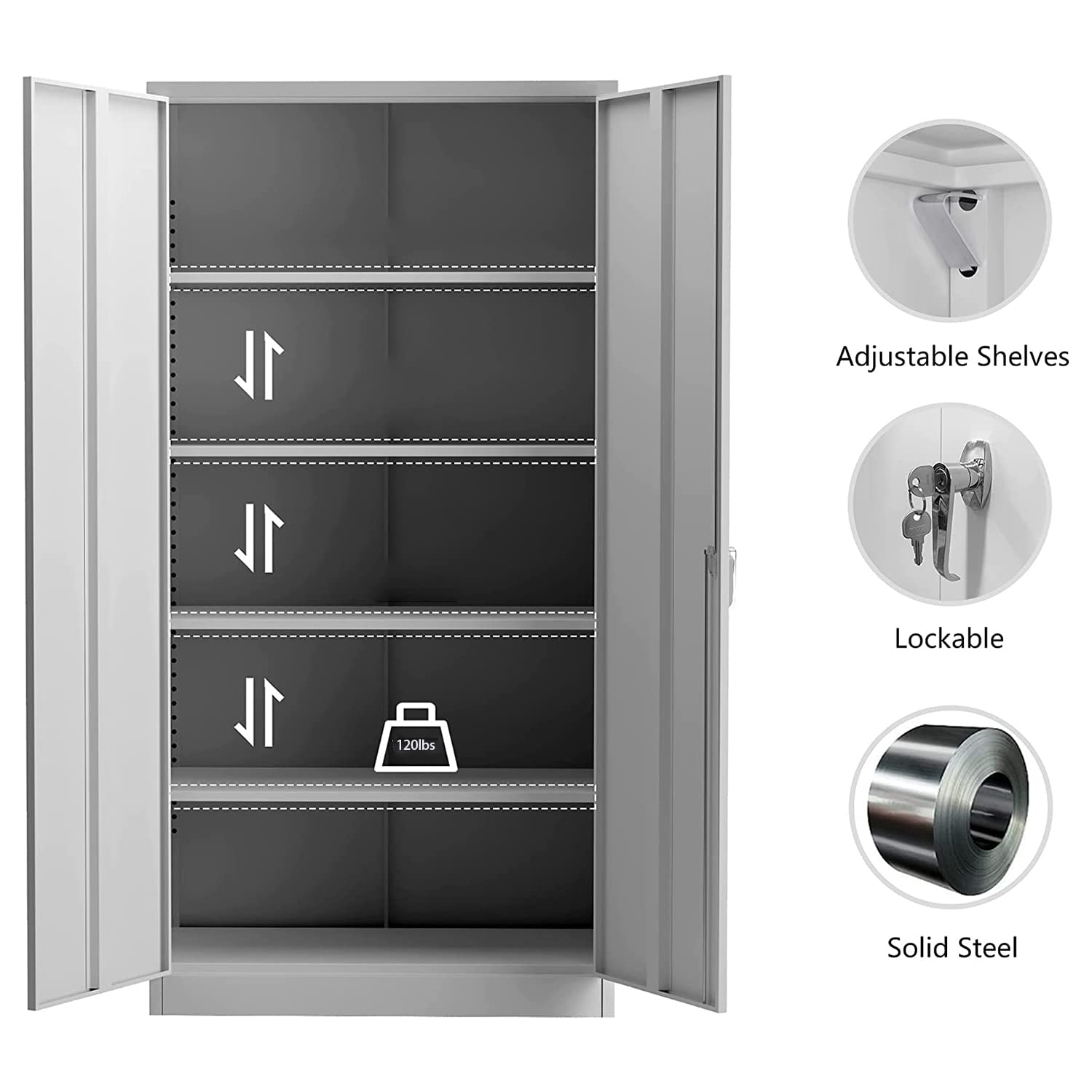 Aobabo 72'' Tall Metal Storage Cabinet with Lock - Steel Storage Cabinet with Door & Shelves for Office, Home, Garage - Secure Storage for Tools, Files & Supplies (Assembly Required)