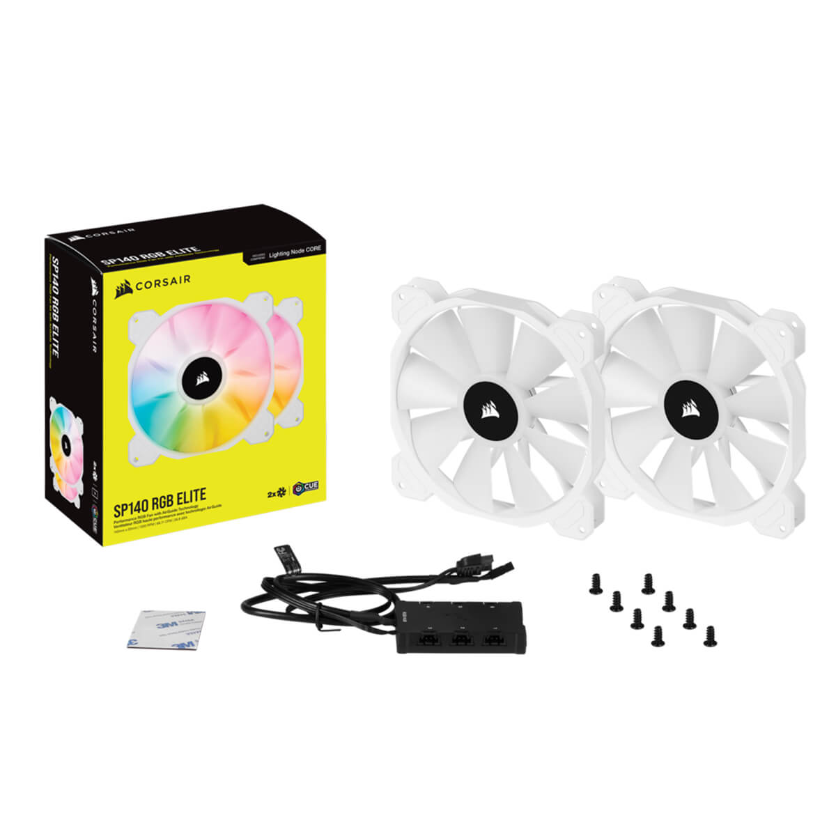 Corsair iCUE SP140 RGB ELITE White Performance 140mm PWM Dual Fan Pack with Lighting Node - High Airflow PC Cooling for Gaming Rigs & Computer Cases
