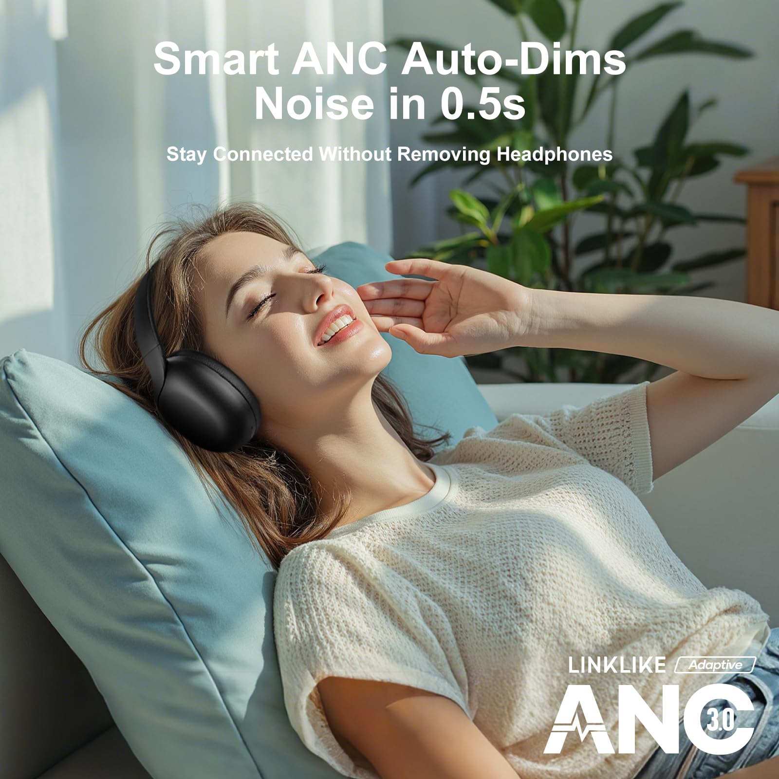 LINKLIKE Wireless Bluetooth Headphones with Active Noise Cancelling, Hi-Res Audio, 180H Playtime & Deep Bass - Over Ear Headphones with Memory Foam Cups & Touch Control for Home, Office, Gym, Travel (Perfect for Commuting, Workouts & Remote Work)