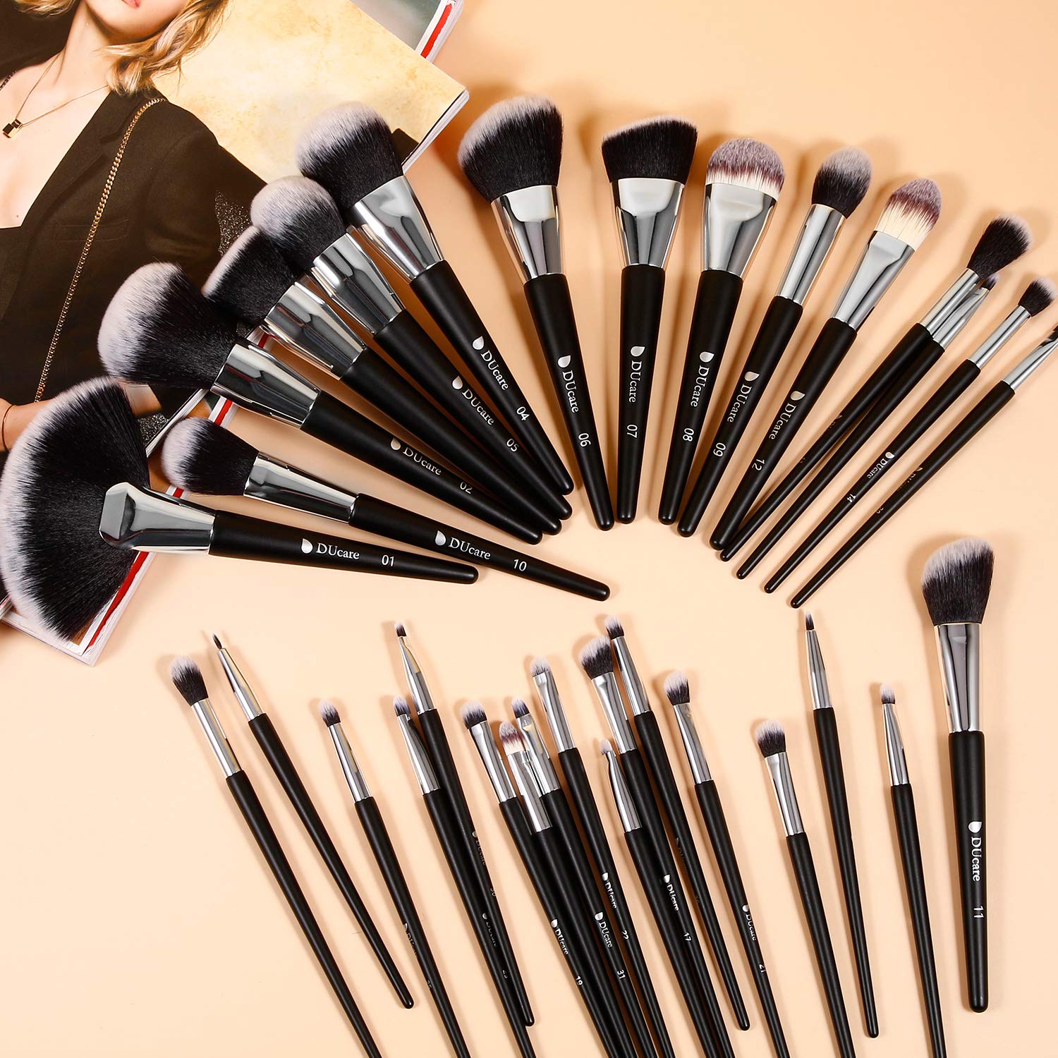 DUcare 32Pcs Professional Makeup Brush Set - Premium Synthetic Kabuki Foundation, Blending, Powder, Blush & Eyeshadow Brushes - Perfect Christmas Gift for Makeup Lovers & Professionals (Home Use, Travel, Salon)