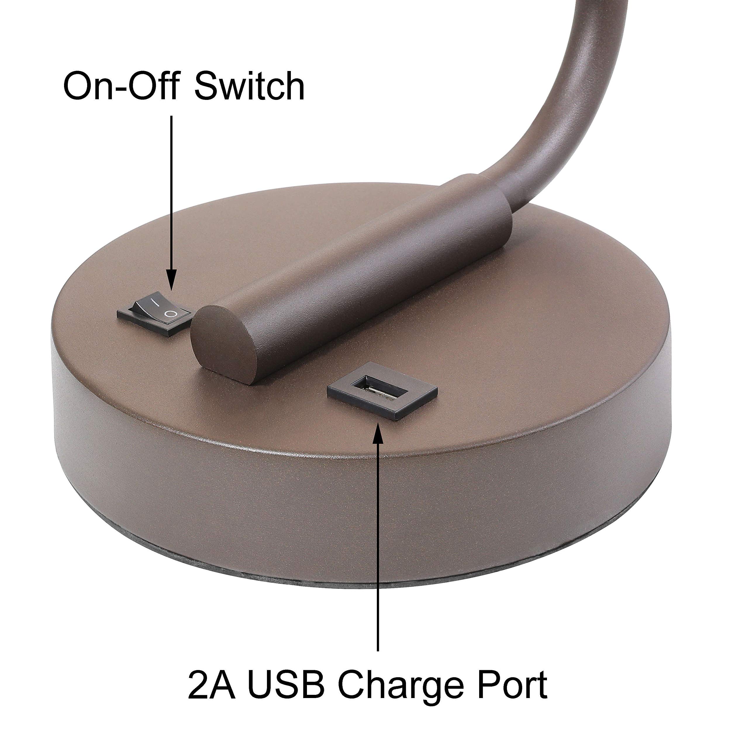 XiNBEi Modern Table Lamp with USB Charging Port & Fabric Shade - Dark Bronze Desk Lamp for Bedroom, Living Room & Office - Nightstand Lighting with Adjustable Brightness (XB-TL1226-DB) | Perfect for Reading, Working & Creating Cozy Ambiance