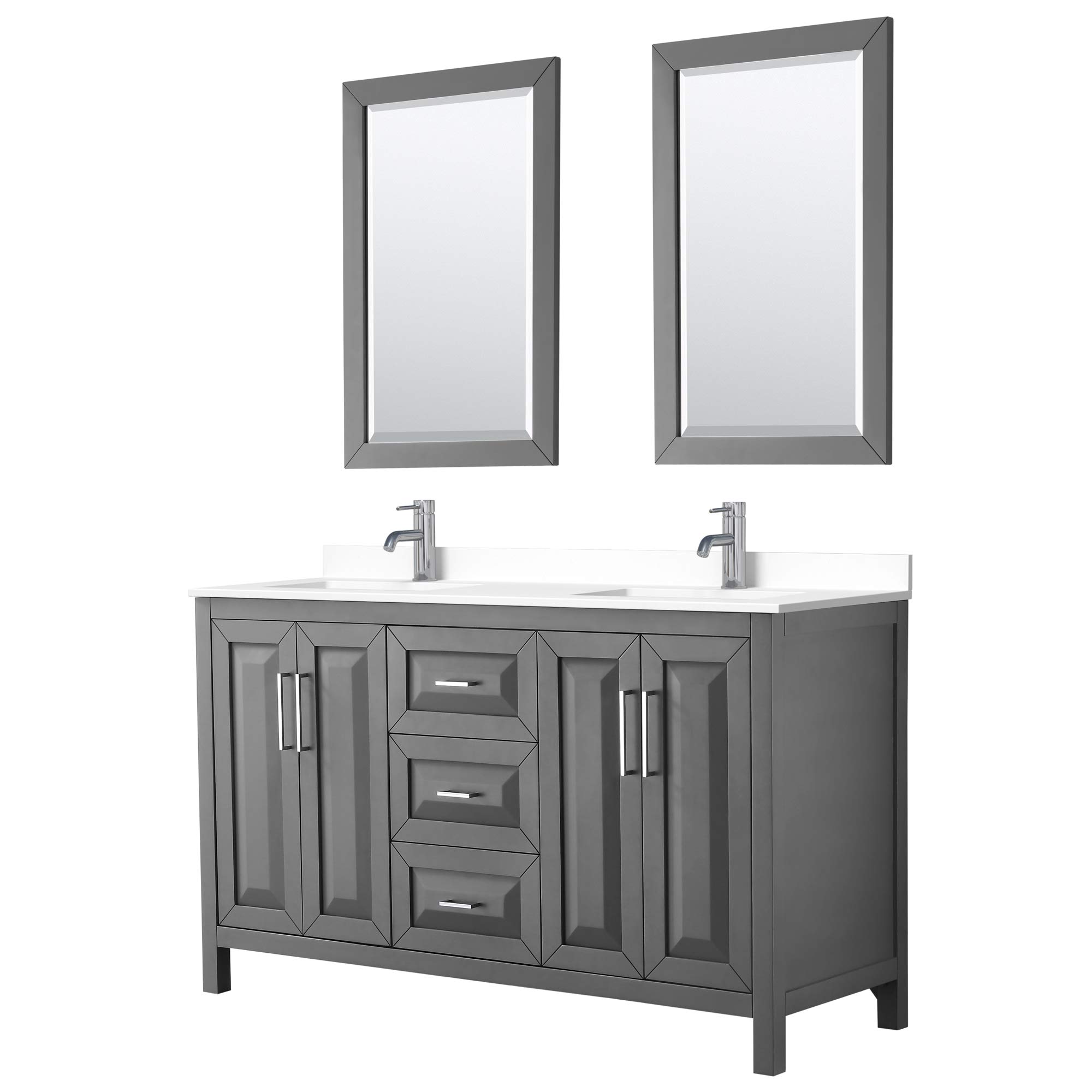 60 Inch Double Bathroom Vanity with White Cultured Marble Countertop - Dark Gray Modern Vanity Set with Undermount Square Sinks & 24 Inch Mirrors for Master Bathroom Remodeling & Home Upgrade