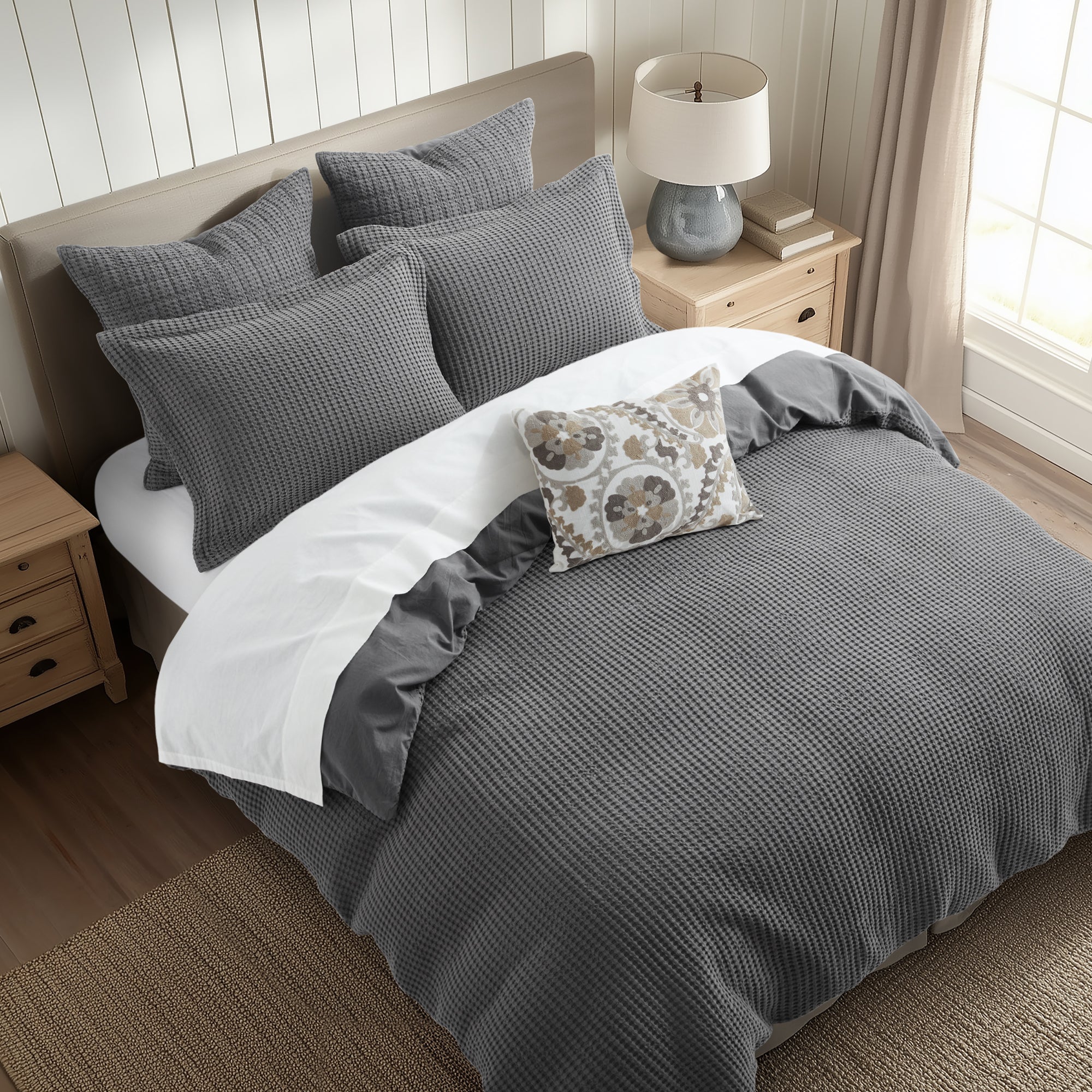 Mills Waffle Duvet Cover Set - Soft Textured Bedding for Cozy Comfort - Perfect for Master Bedroom, Guest Room & Dorm Decor
