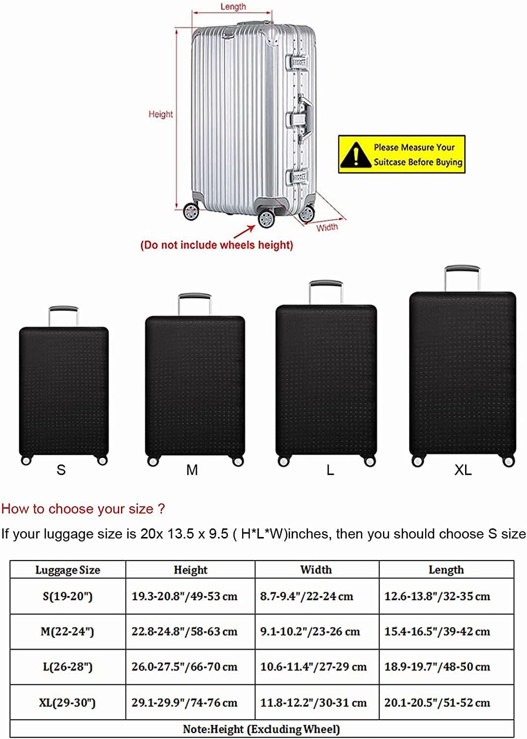 THome Washable Elastic Spandex Luggage Cover - Protective Suitcase Protector Fits 26-29 Inch Black | Durable Travel Accessory for Airlines, Vacation & Business Trips