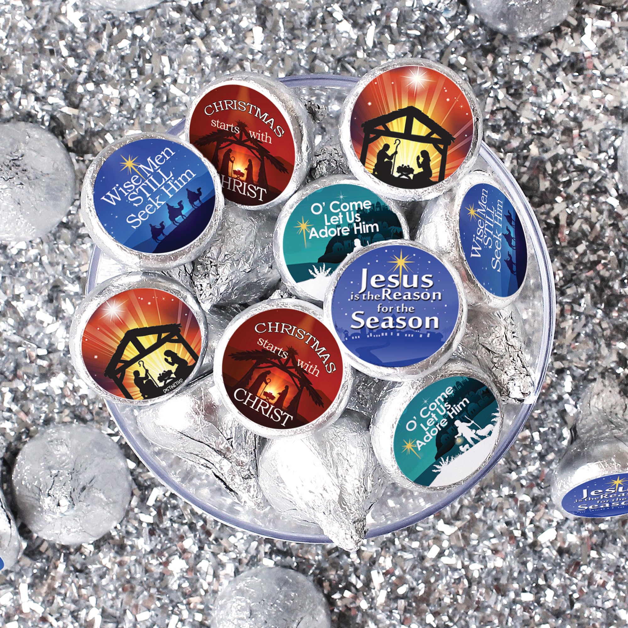 Religious Christmas Candy Favor Stickers - Christian Faith Themed - 180 Self-Adhesive Labels for Holiday Gifts, Party Favors & Church Events