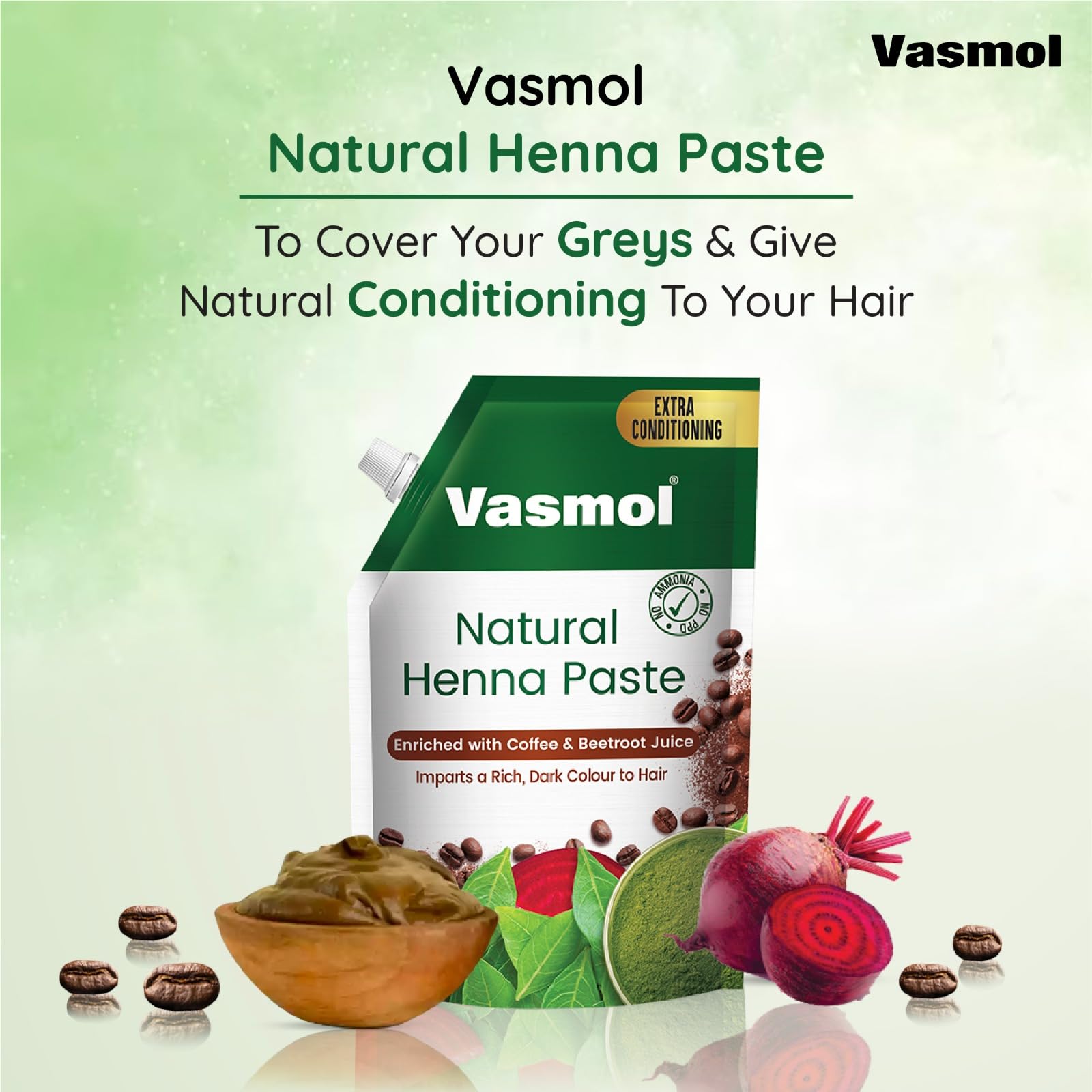 Vasmol 100% Pure Natural Henna Hair Paste - Ready to Use for Conditioning & Coloring (200g, Natural Brown) | Safe for DIY Hair Dye & Natural Hair Treatment at Home