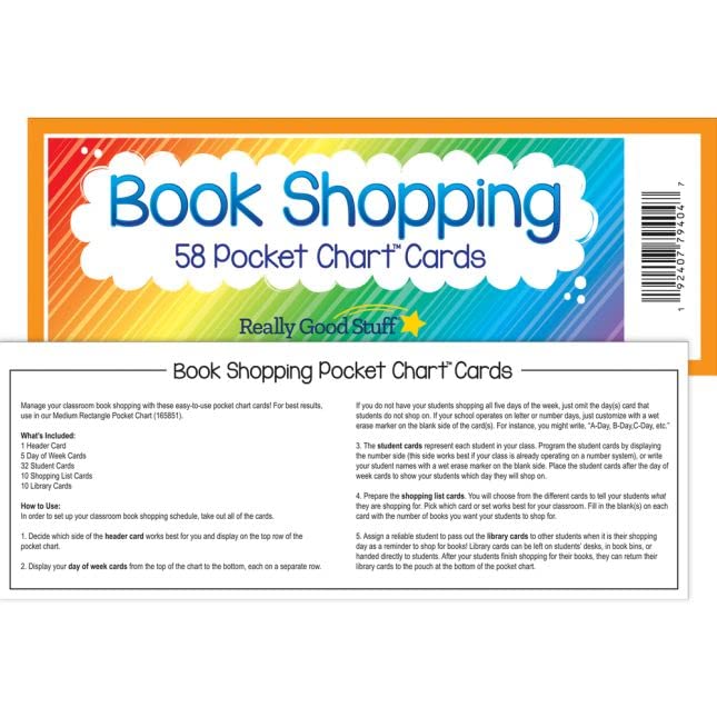 Really Good Stuff Book Shopping Pocket Chart with 58 Cards - Classroom Reading Organizer for Kids' Book Selection & Literacy Activities