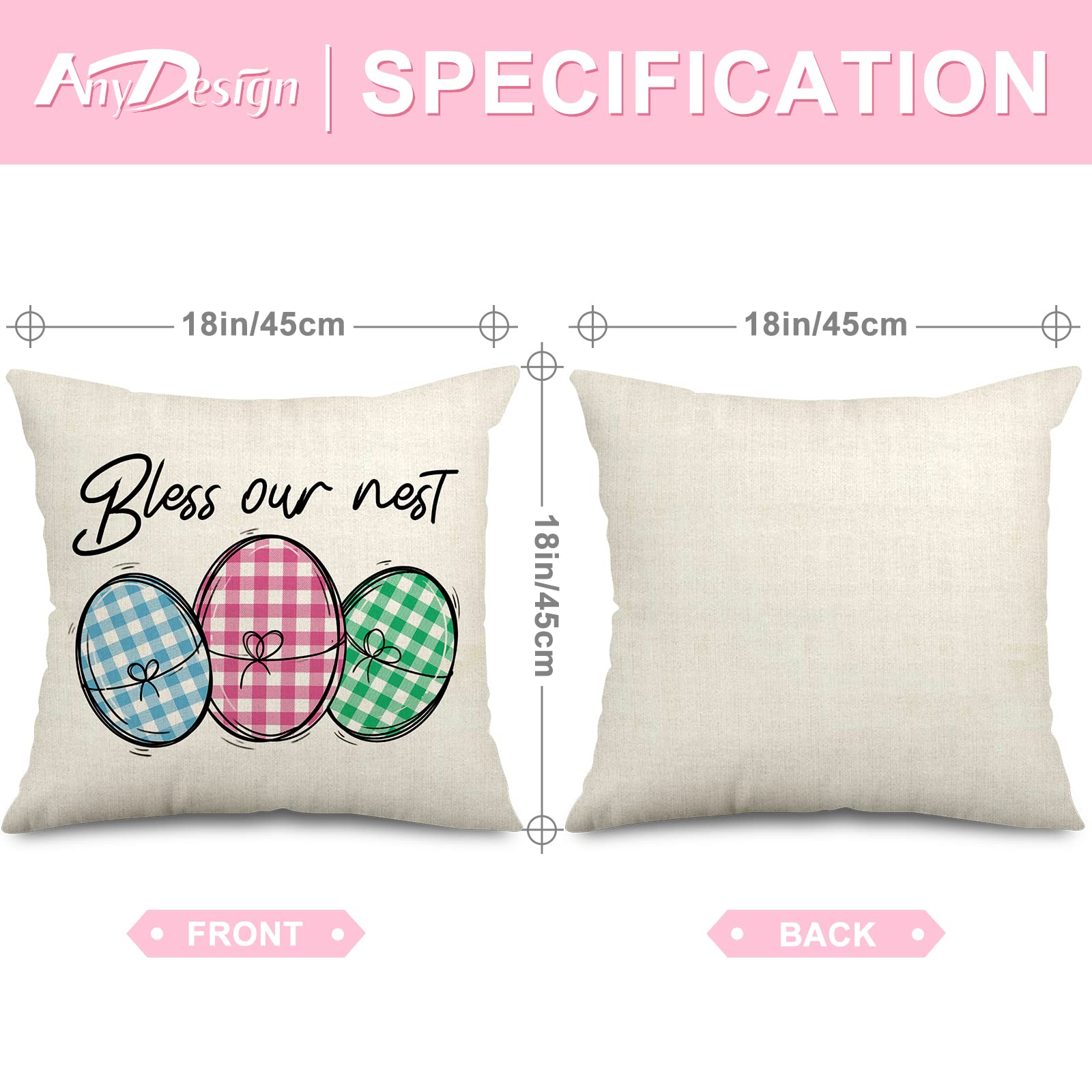 AnyDesign Easter Pillow Covers 18x18 Inch - Set of 4 Plaid Gnome Egg Truck Throw Pillow Cases - Farmhouse Decor for Sofa, Home Office, Easter Party & Spring Home Decoration