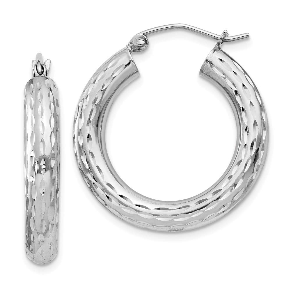 Sterling Silver Rhodium-Plated 4mm Shiny Cut Hoop Earrings for Women - Hypoallergenic Dangle Earrings for Everyday Wear, Party & Gift QE3546