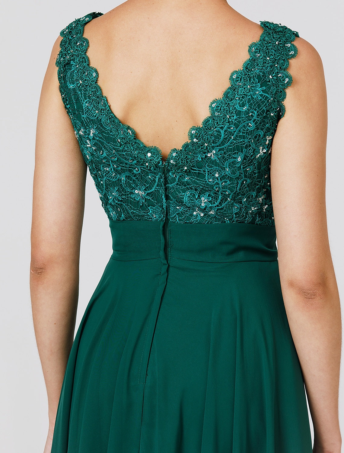 Elegant A-Line Chiffon Wedding Guest Dress - Floor Length, Sleeveless V-Neck with V-Back, Beaded Sash Ribbon | Perfect for Formal Events, Bridal Showers, and Evening Parties
