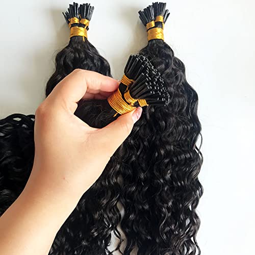 Brazilian Loose Curly I-Tip Hair Extensions 18 Inch 100 Strands - 100% Human Hair for Black Women - Natural Color - Perfect for Styling, Volume & Protective Hairstyles
