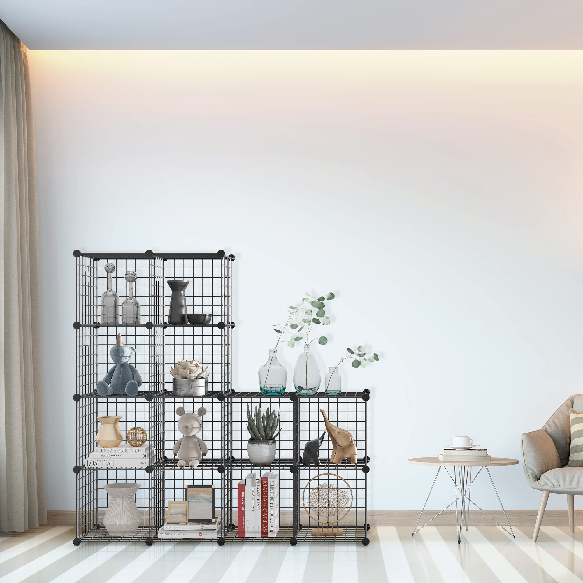 TUMUCUTE 12-Cube Metal Wire Storage Shelves - Stackable Modular Closet Organizer for Bedroom, Living Room & Office - Black Iron Storage Cubes | Perfect for Home Organization, Bookshelf Display & Closet Storage Solutions