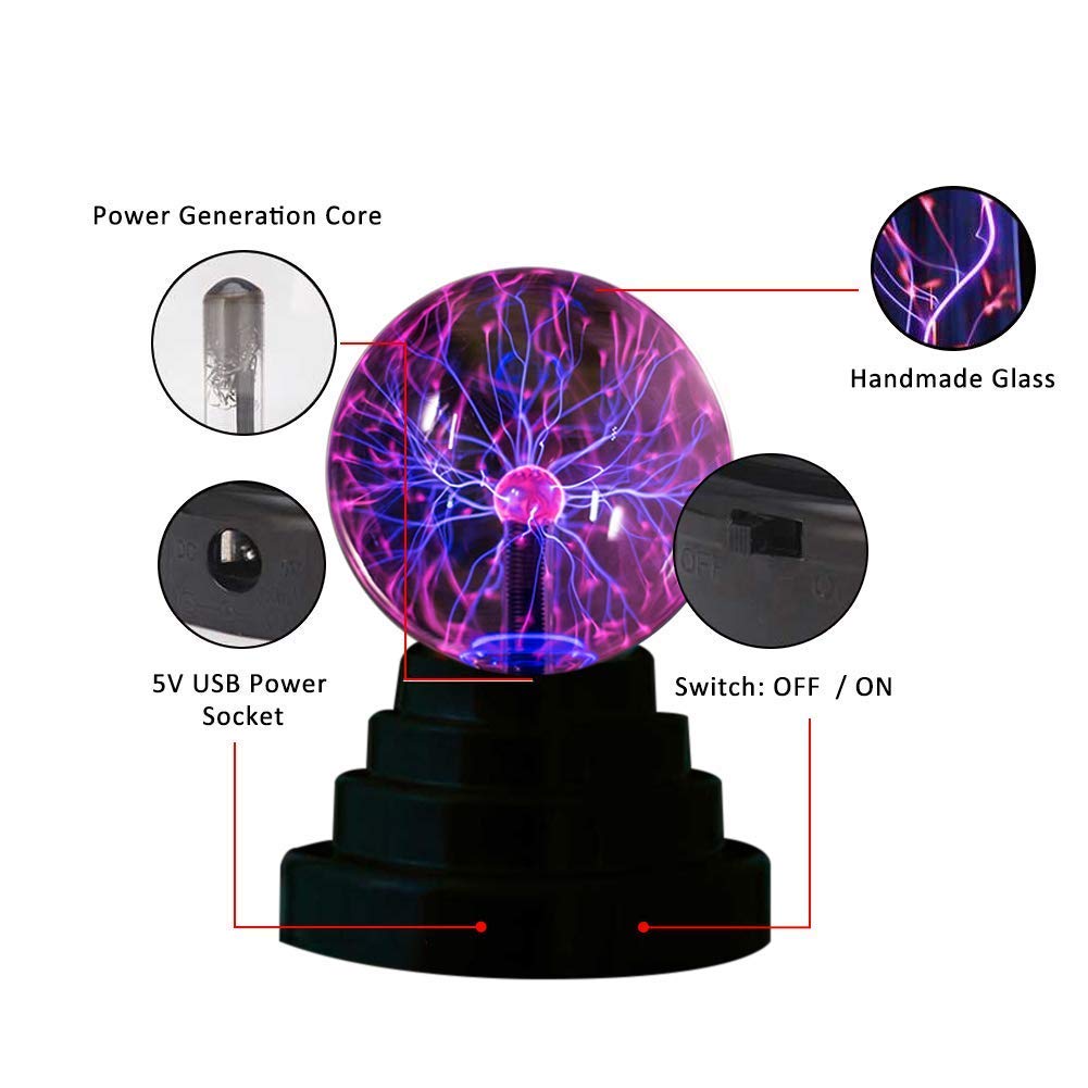 Plasma Ball Light - USB & Battery Powered Touch Sensitive Globe Lamp for Office Desk, Kids Room, Party Decor | Magic Night Light Gift for Birthday & Home Decoration | Perfect for Bedrooms, Gaming Rooms & Science Enthusiasts