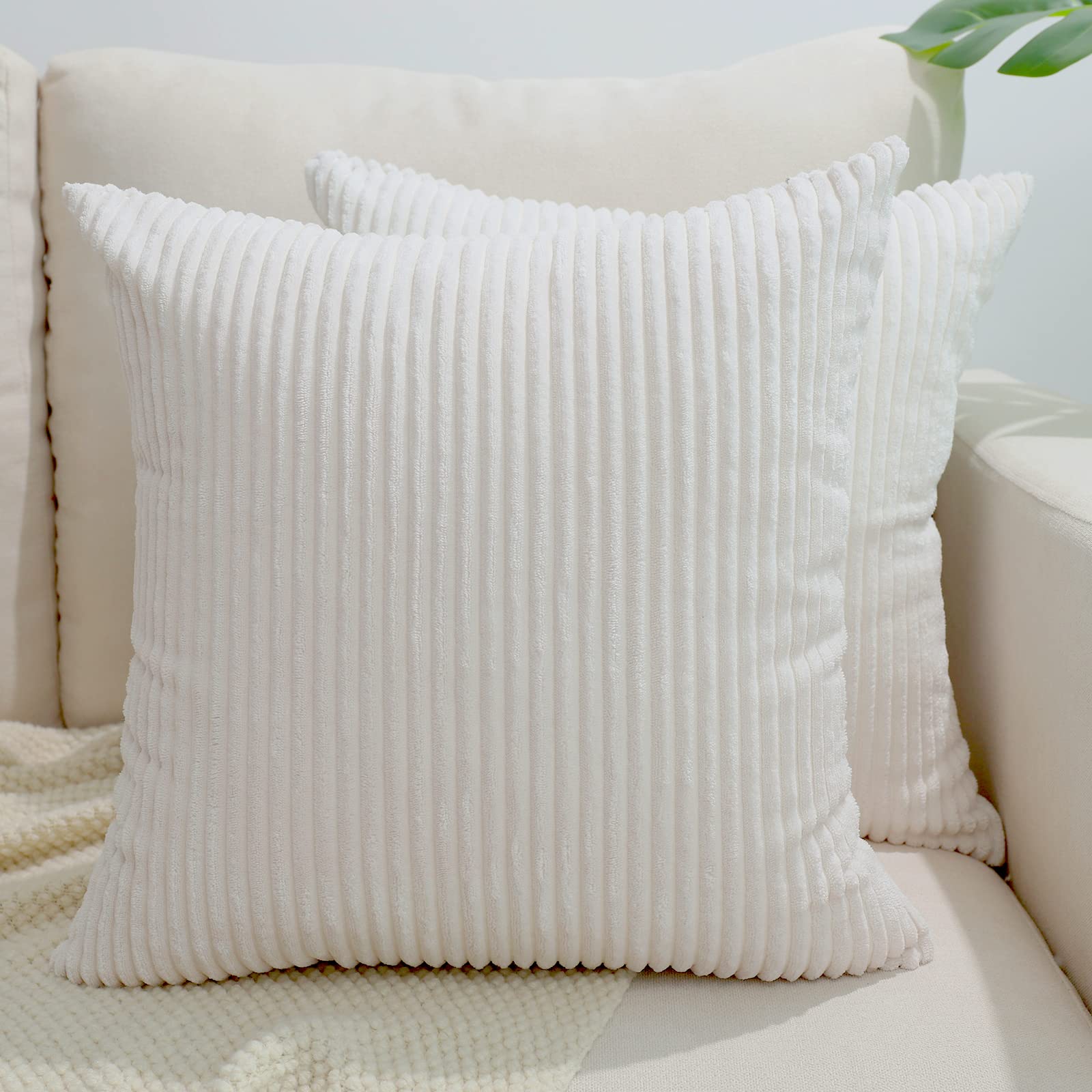 Premium Corduroy Throw Pillow Covers Set of 2 - 22x22 Inch Soft Square Cushion Cases for Couch, Sofa & Bed - Elegant Home Decor for Living Room, Bedroom & Car - White    (Perfect for cozy home styling, seasonal decor refresh, and adding comfort to any seating area)
