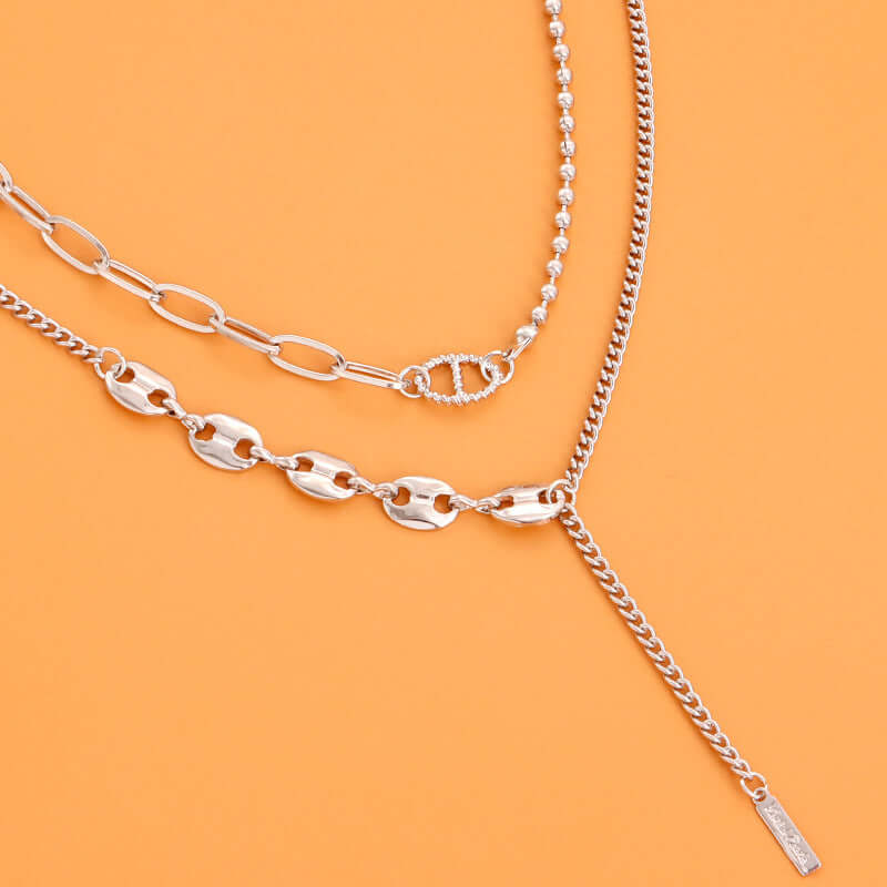 Asymmetric Silver Tassel Pig Nose Layered Chain Necklace for Women - Trendy Boho Chic Jewelry Gift for Party, Date Night & Special Occasions | X1123