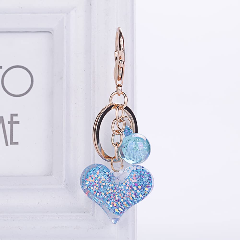 PHEZEN Cute Transparent Heart Keychain - Shining Sequin Acrylic Couple Keychain with Love Pendant - Kawaii Gift for Valentine's Day, Anniversary & Couples Accessories - Perfect for Keys, Bags & Backpacks