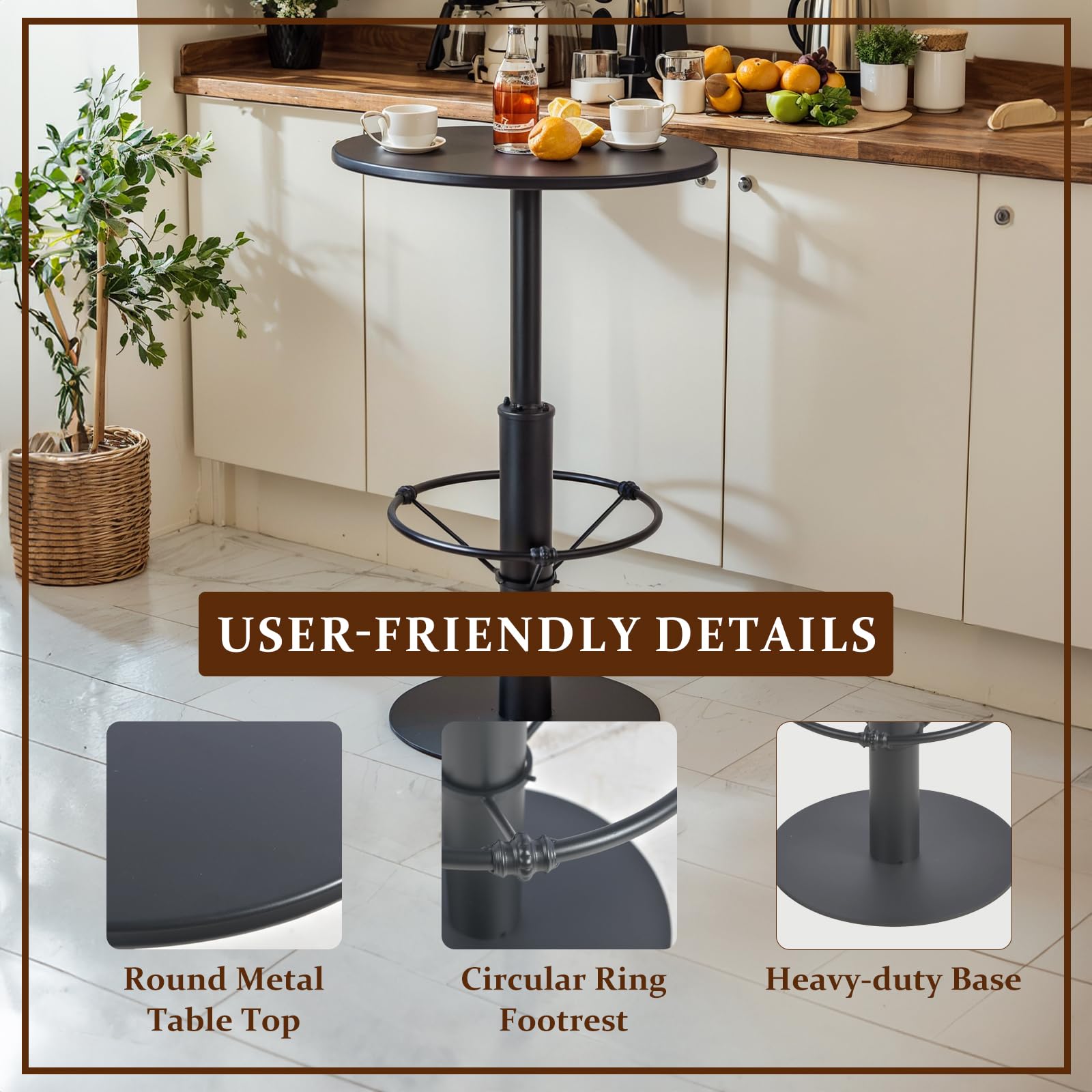 LOKKHAN 37.4 Inch Rustic Industrial Bar Height Table - 23.6 Inch Round Metal Pub Table for Dining Room, Bistro & Cocktail Standing - Matte Black Finish - Perfect for Home Bars, Restaurants & Outdoor Entertaining