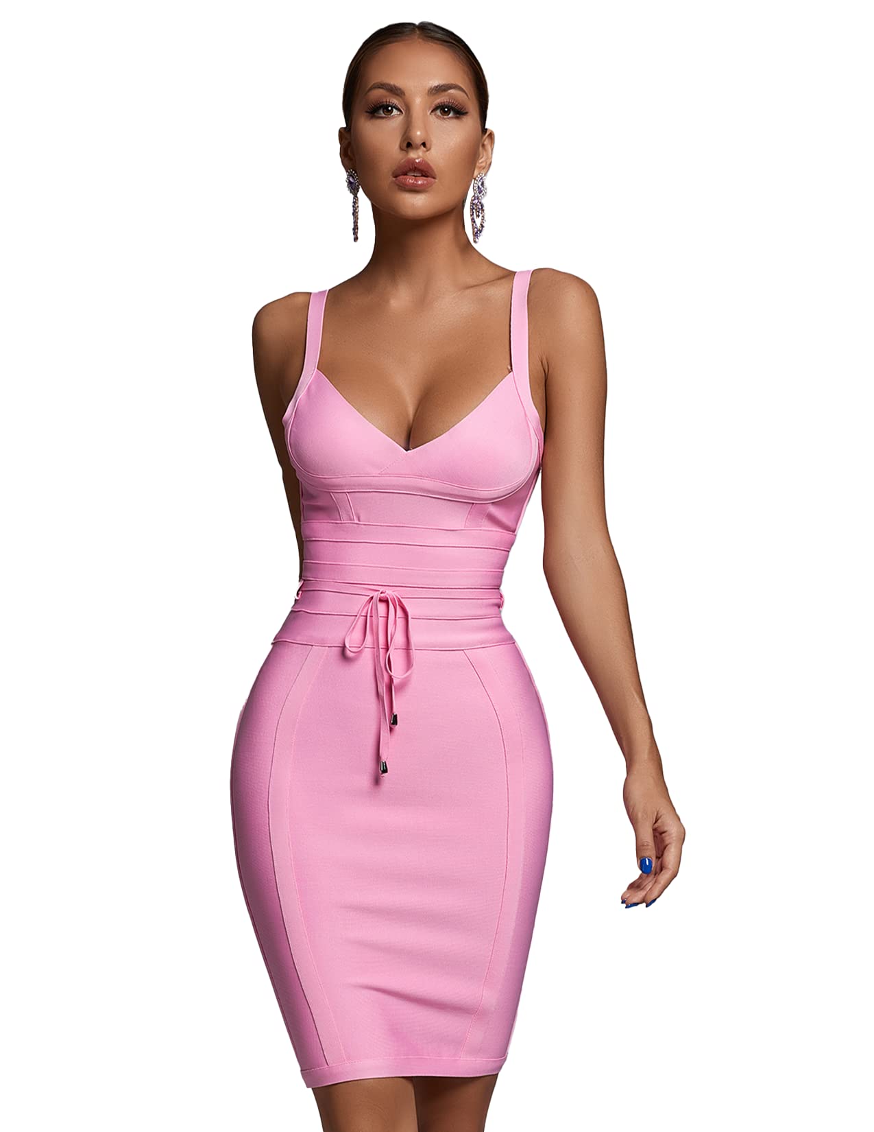 BELLA BARNETT Women's Sexy Bandage Corset Mini Bodycon Dress - V Neck Wrap Backless Party Dress for Night Out, Club, Date Night & Special Occasions
