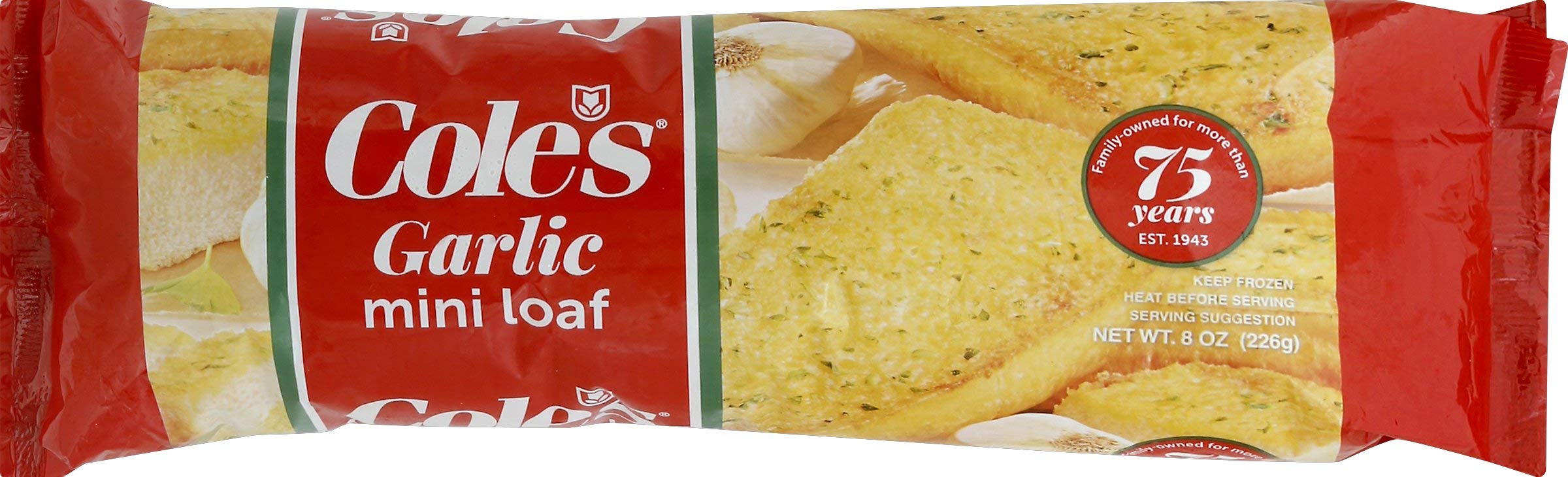 Cole's Garlic Bread Mini Loaf 8 oz - Frozen Garlic Bread for Dinner, Party & Family Gatherings - Perfect with Pasta, Soup & Italian Meals