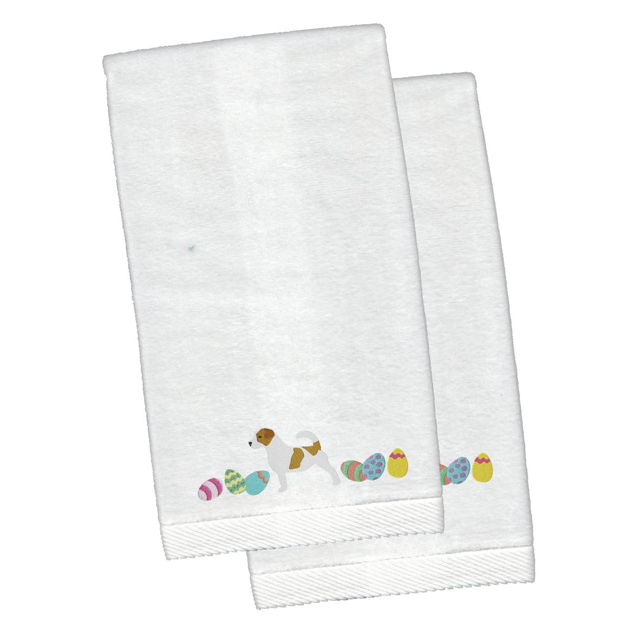 Jack Russell Terrier Easter Embroidered Plush Hand Towel Set of 2 - Soft Bathroom & Kitchen Towels for Hands, Face, Hair, Dishes | Perfect for Easter Decor, Guest Bathrooms, and Kitchen Use