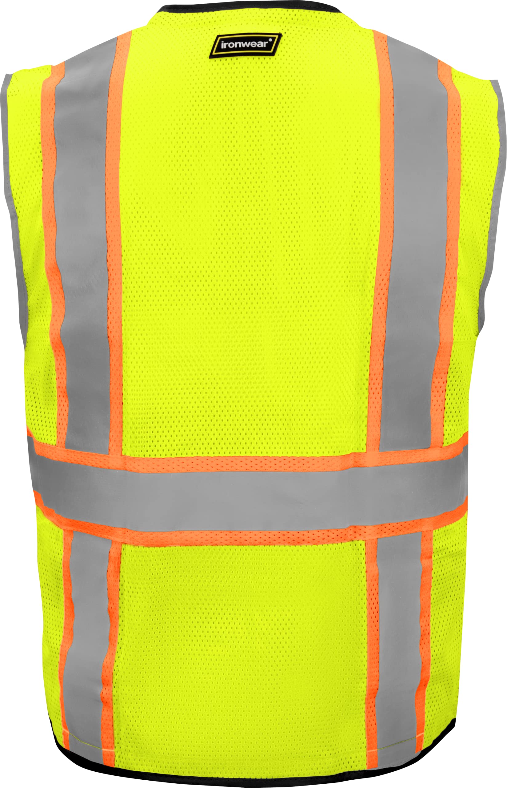 Ironwear 1245 Class 2 Safety Vest with Zipper, Radio Tabs & Pocket Grommets - High Visibility Reflective Work Vest for Construction, Road Workers & Outdoor Safety