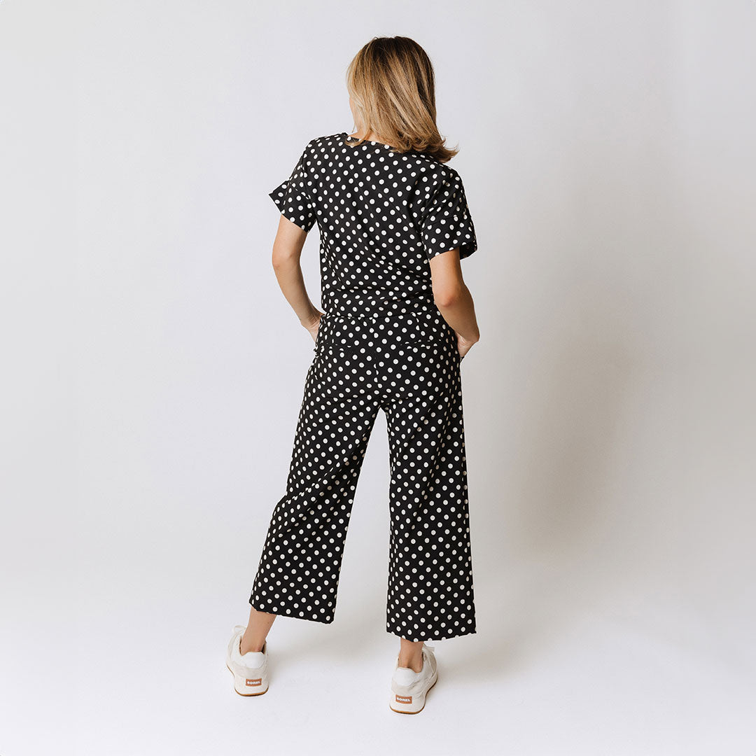 Boss Tee - Black Polka Dot Women's T-Shirt | Casual Short Sleeve Blouse for Work & Everyday Wear