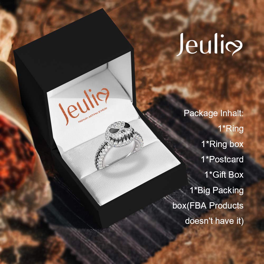 Jeulia 4.05 Carat Jack Skull Ring for Women & Men - 925 Sterling Silver Gothic Halloween Ring Inspired by Pumpkin King - Perfect Christmas Gift with Luxury Gift Box | Ideal for Halloween Costumes, Gothic Fashion & Alternative Jewelry Lovers