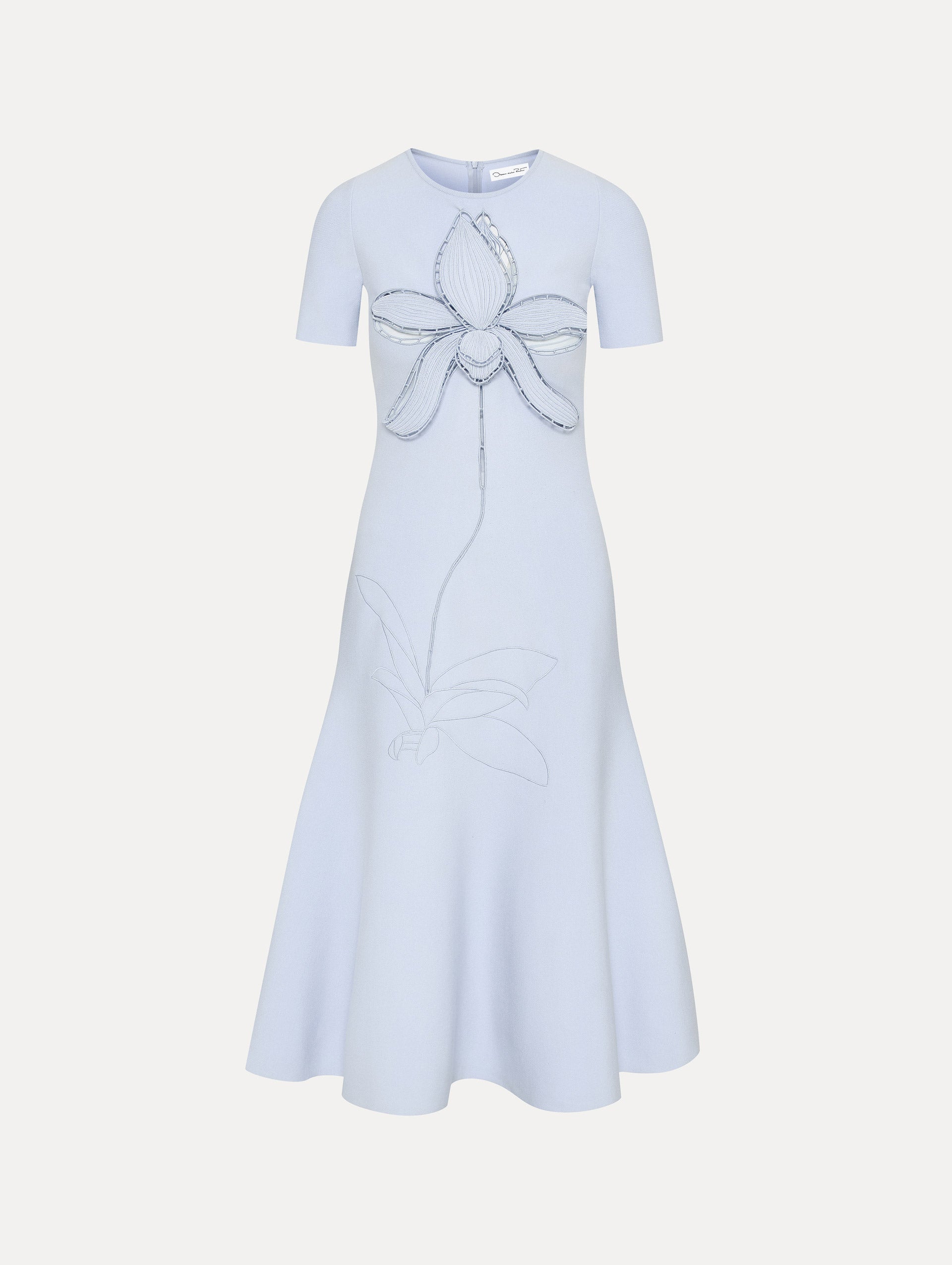 Elegant Orchid Embroidered Jacquard Midi Dress for Women - Floral Summer Party & Wedding Guest Dress