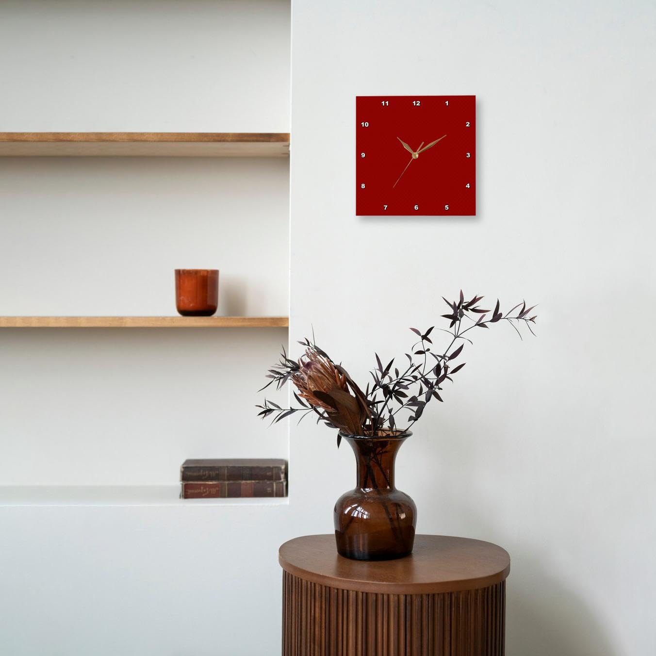 3D Rose Dark Red and Light Red Square Patterns Wall Clock - 13x13 Inch Modern Home Decor for Living Room, Bedroom, Office