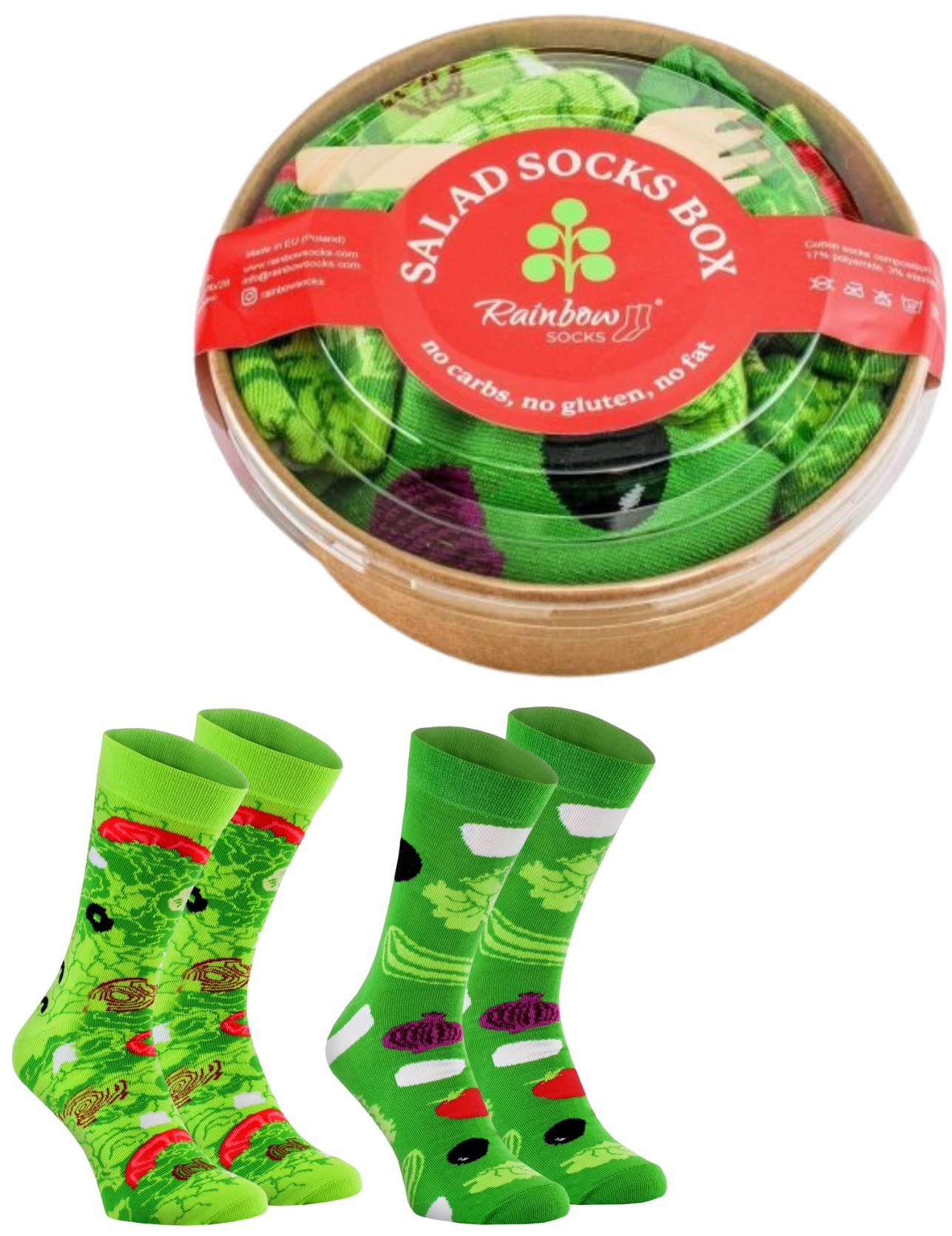 Colorful Rainbow Cotton Socks for Women & Men - Comfortable Greek Salad Print Casual Socks for Everyday Wear, Gym, Yoga & Fashion Outfits