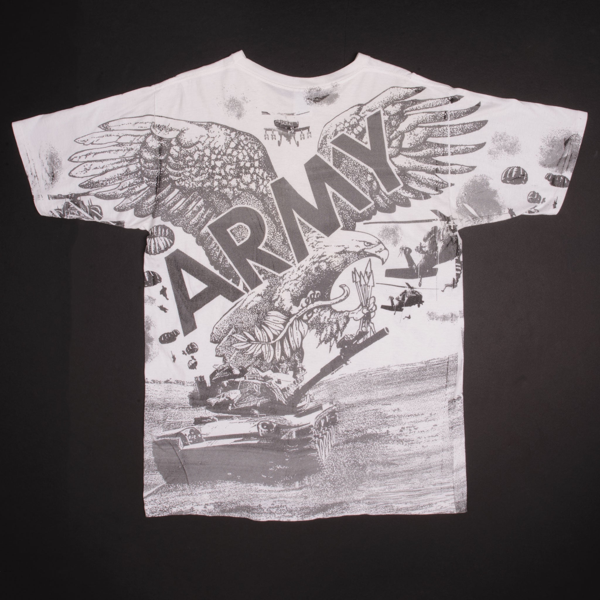 Vintage US Army Fort Drum All Over Print T-Shirt 1990s XL - Made in USA - Military Retro Graphic Tee for Men - Casual Wear & Vintage Army Style Outfit