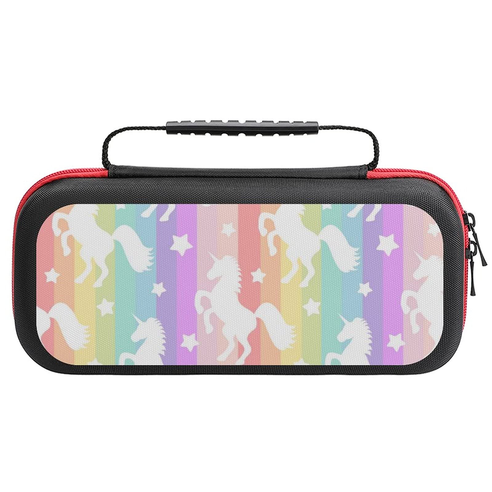 Rainbow Stripes Unicorn Printed Carrying Case for Nintendo Switch Lite - Portable Travel Storage Bag with Accessories Pouch | Perfect for Gaming On-The-Go & Console Protection